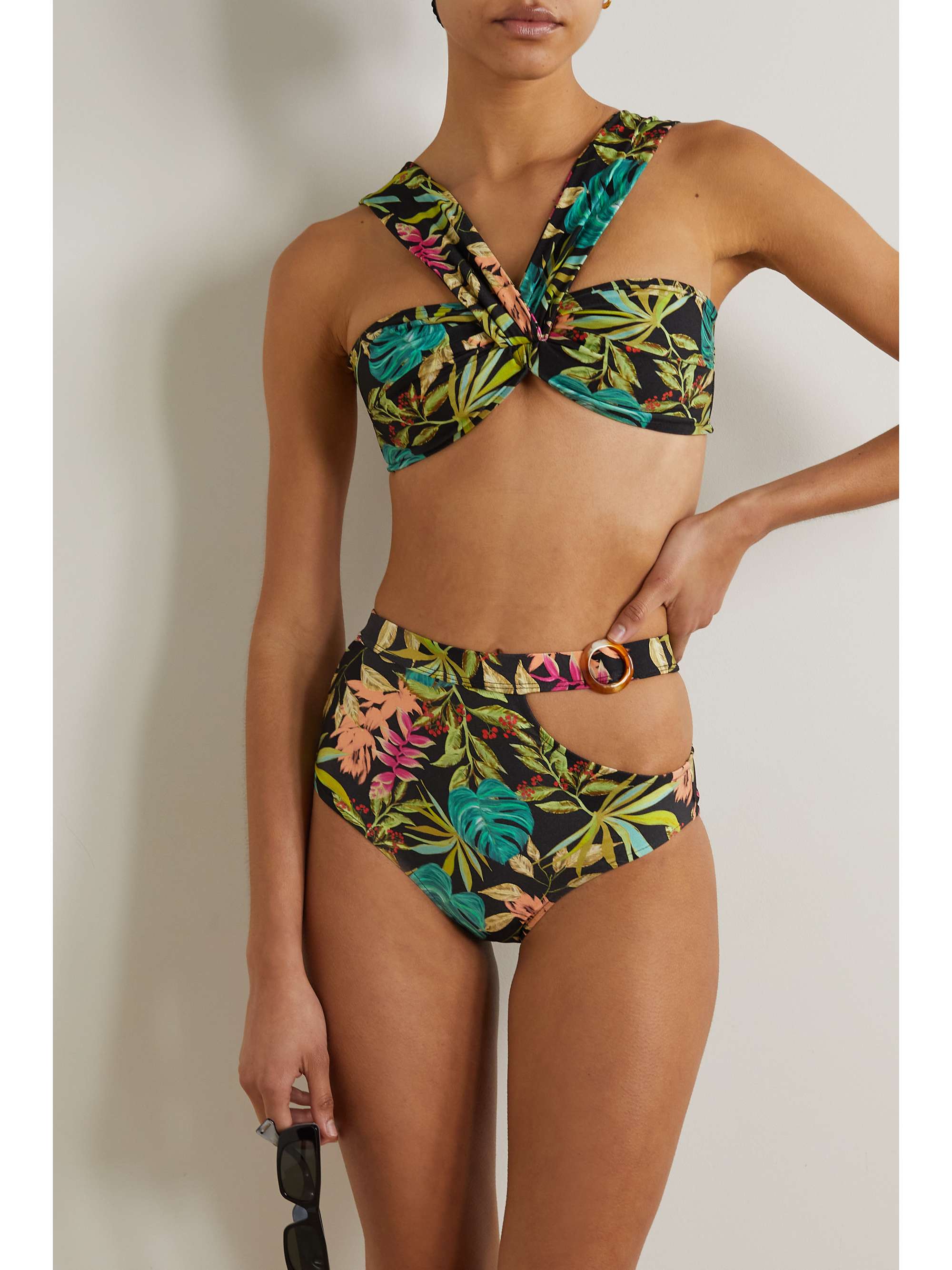 PATBO Tropicalia cutout floral-print bikini briefs