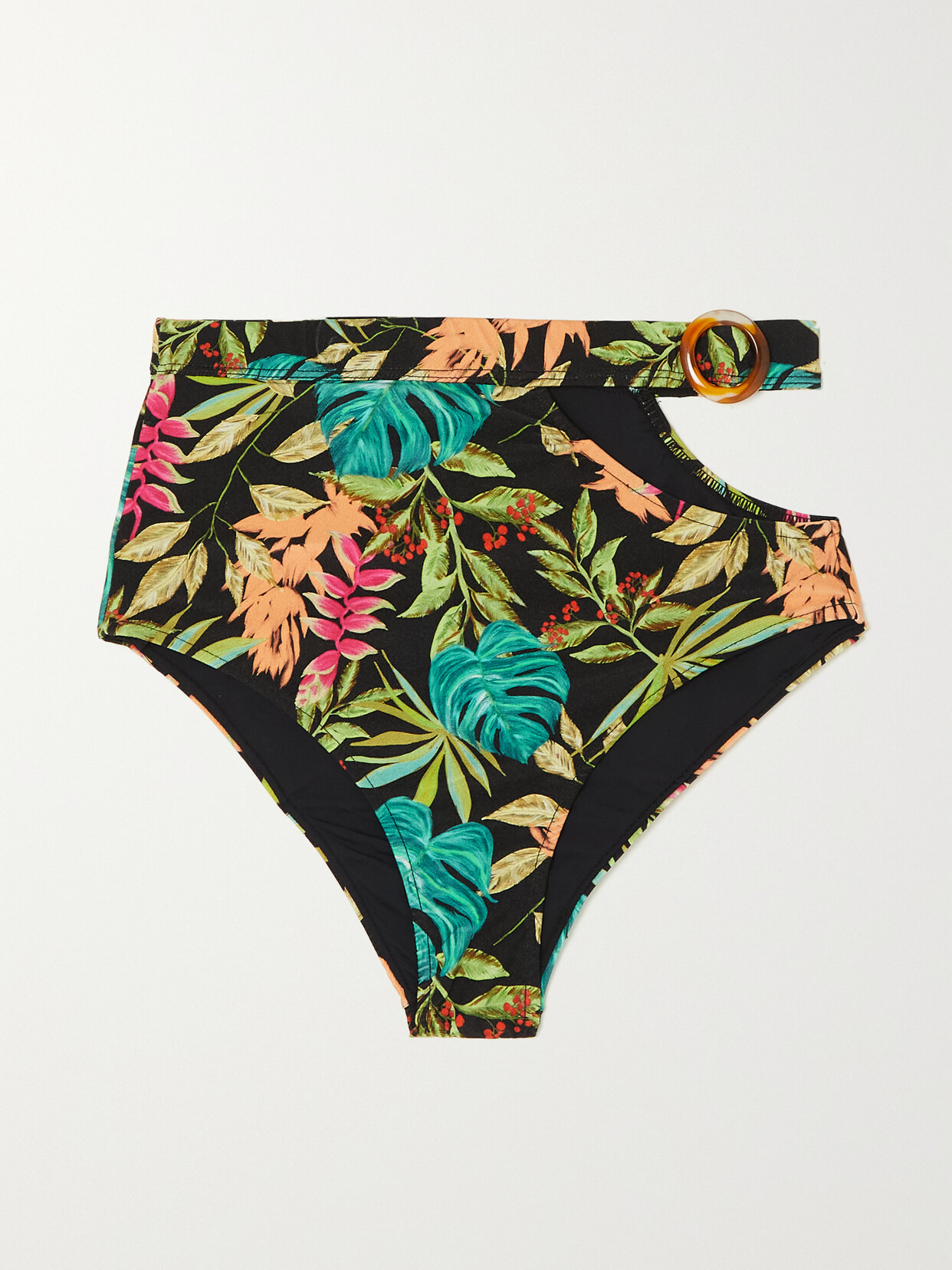 Patbo Tropicalia Cutout Floral-print Bikini Briefs In Black