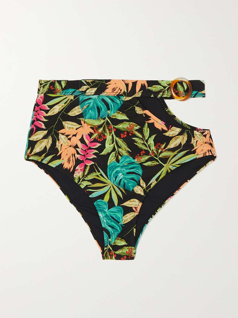 PatBo Tropicalia Cutout Floral-print Bikini Briefs