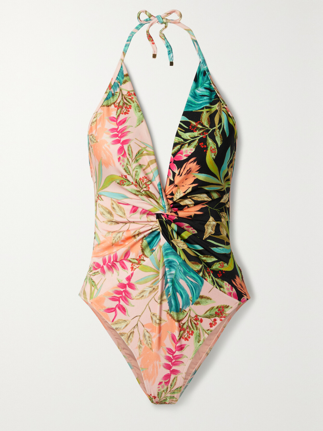 PATBO TROPICALIA TWIST-FRONT PRINTED HALTERNECK SWIMSUIT