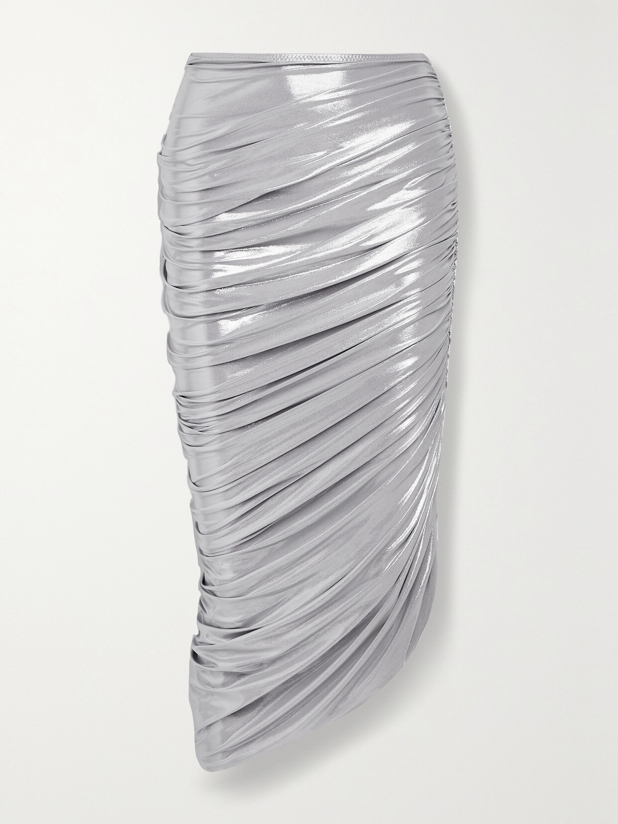 Norma Kamali - Diana Ruched Stretch-lamé Midi Skirt - Silver