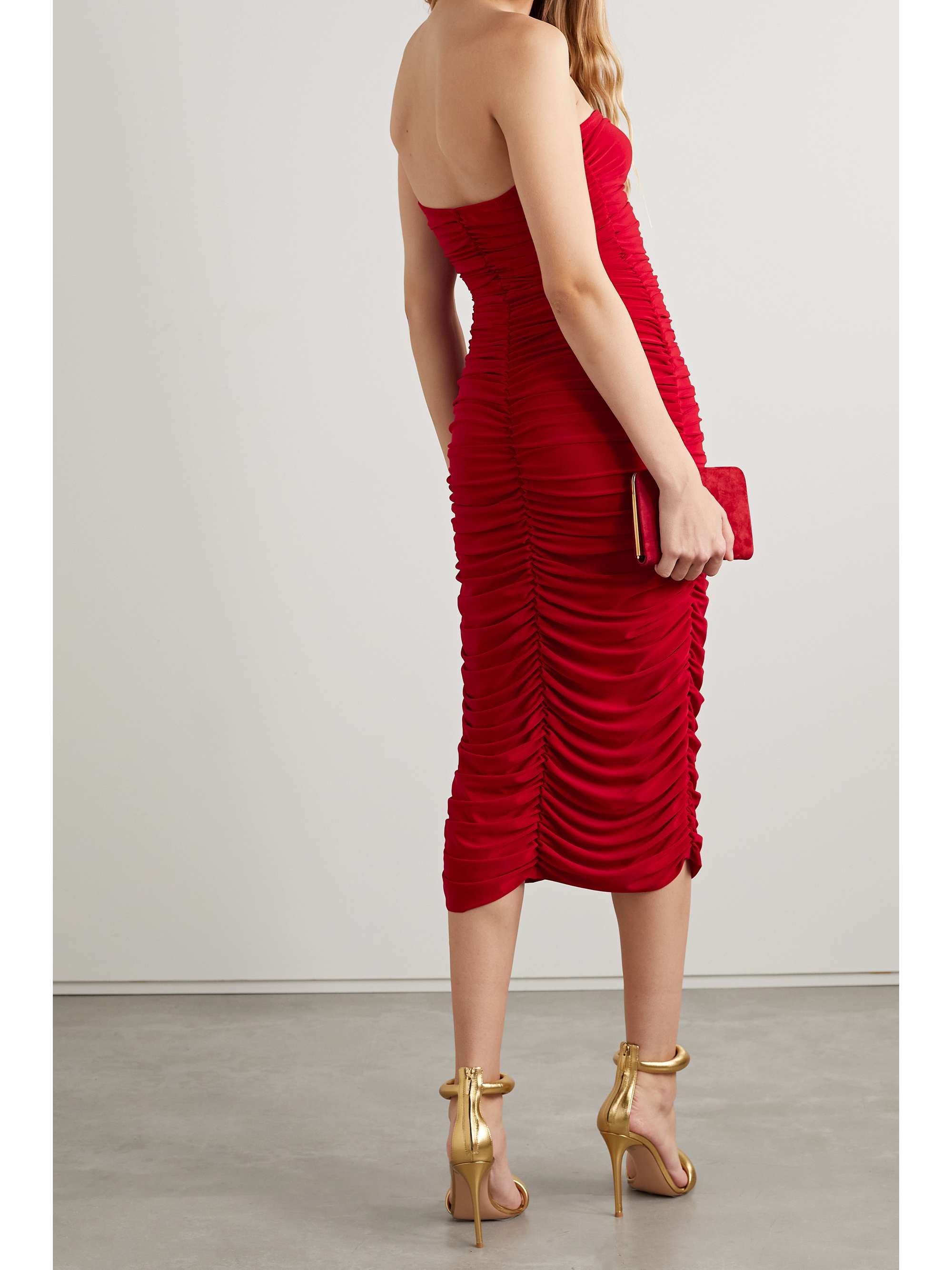 NORMA KAMALI Slinky strapless ruched stretch-jersey midi dress