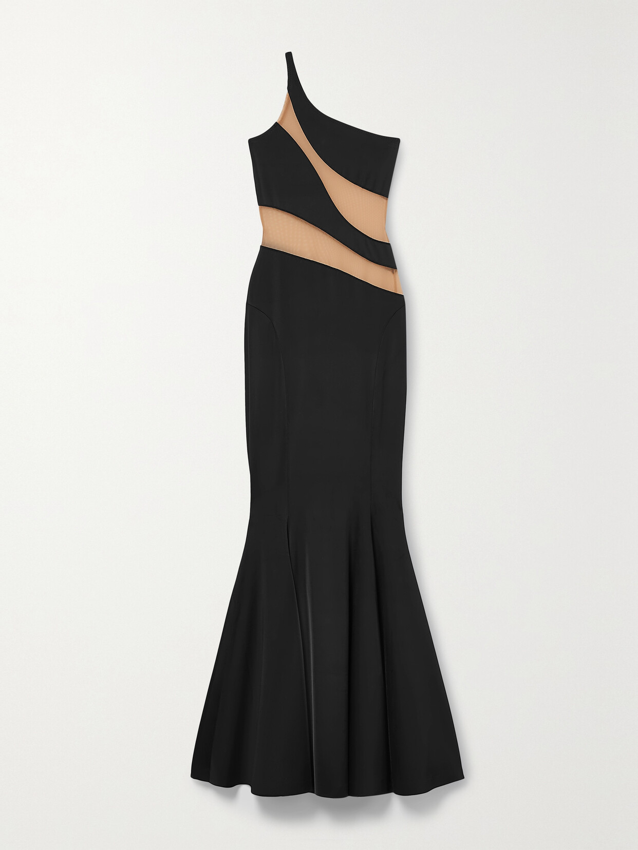 NORMA KAMALI SNAKE ONE-SHOULDER MESH-PANELED STRETCH-JERSEY GOWN