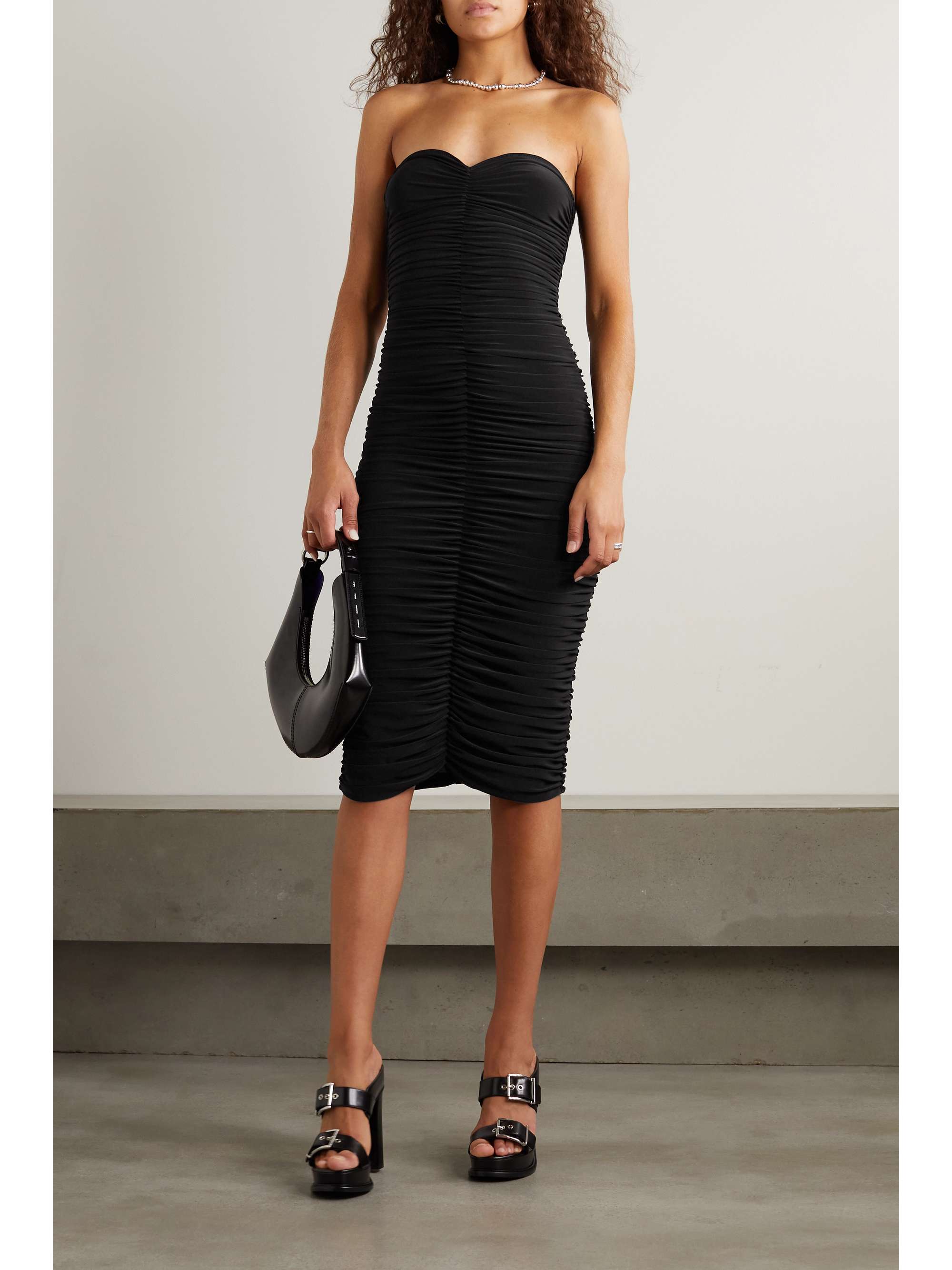 NORMA KAMALI Slinky strapless ruched stretch-jersey midi dress |  NET-A-PORTER