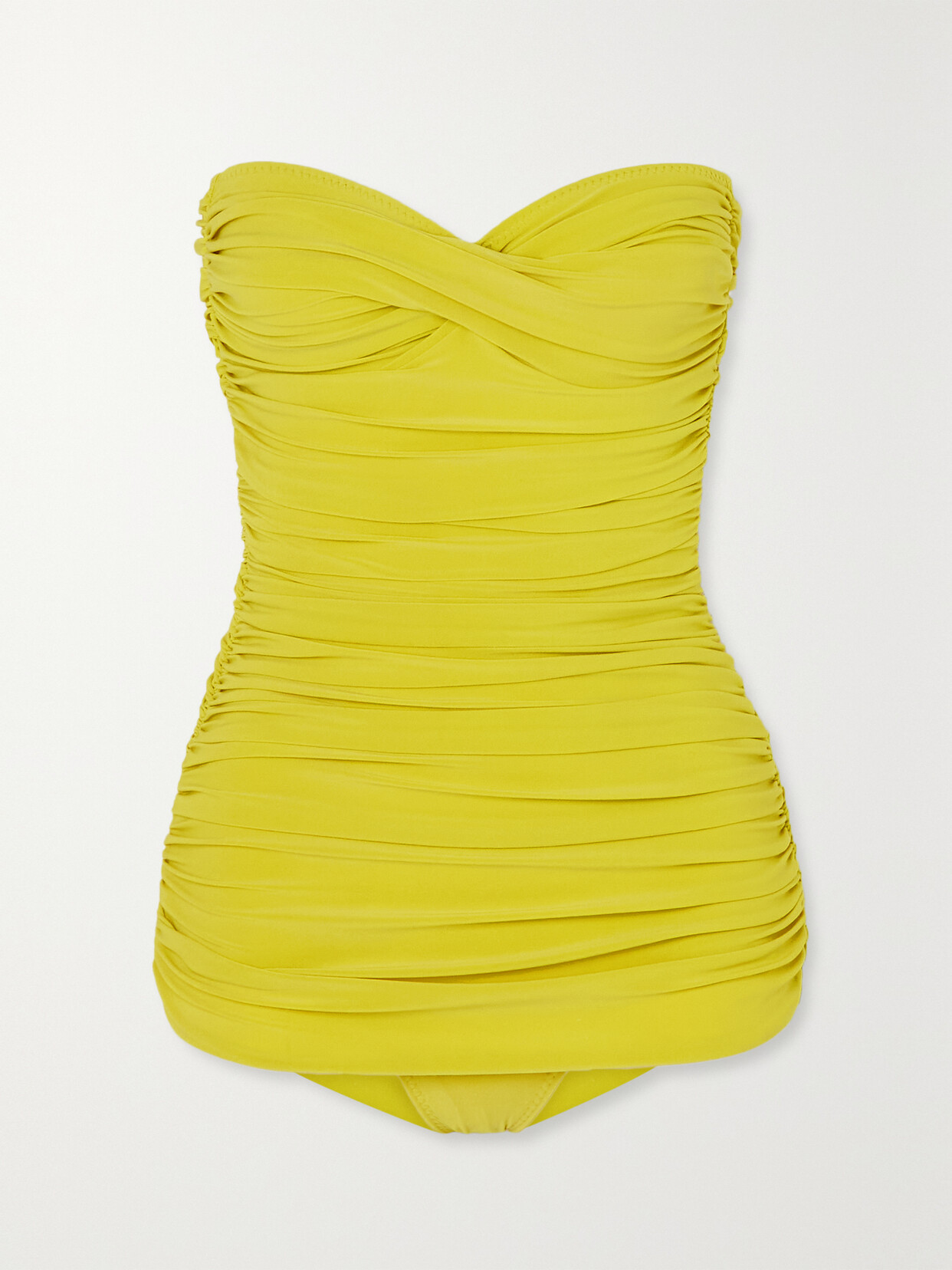 Norma Kamali - Walter Mio Strapless Ruched Stretch-tulle Swimsuit - Yellow