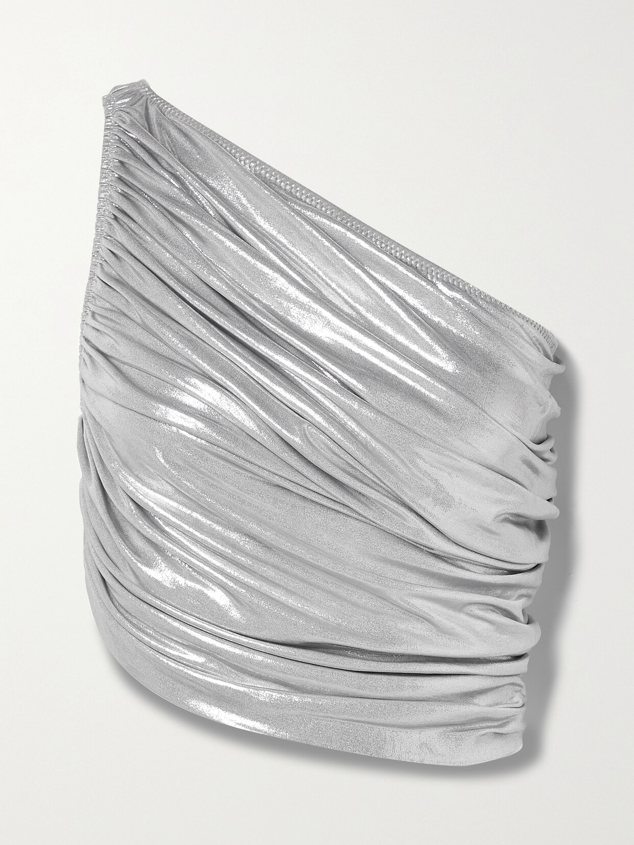 Norma Kamali - Diana One-shoulder Ruched Metallic Stretch-lamé Top - Silver