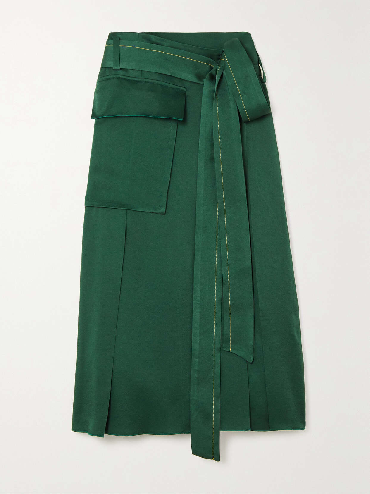 Victoria Beckham - Belted Satin Midi Wrap Skirt - Green