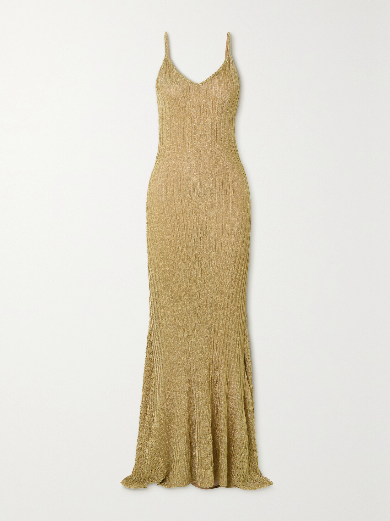 Victoria Beckham - Metallic Ribbed-knit Maxi Dress - Gold