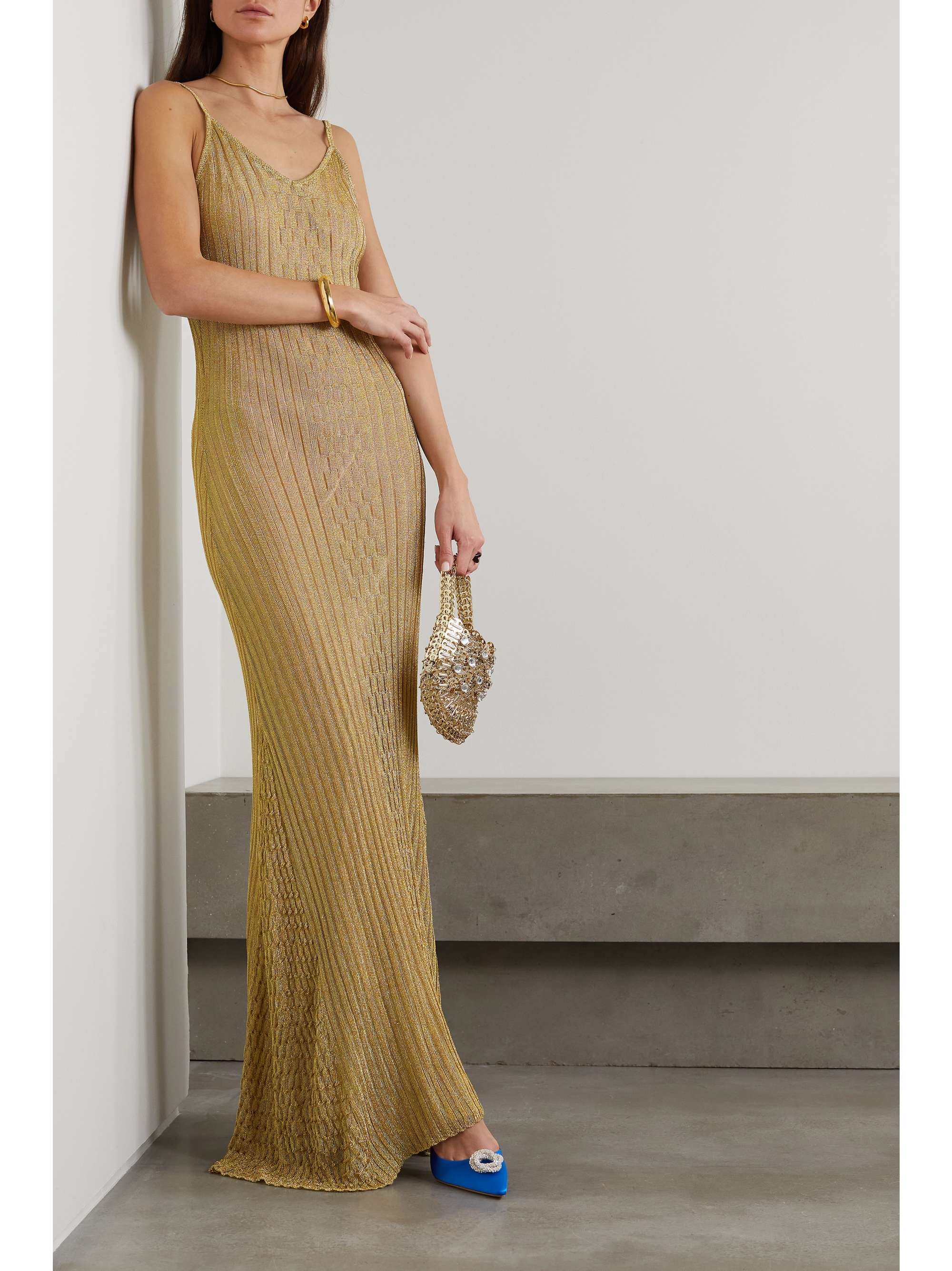VICTORIA BECKHAM Metallic ribbed-knit maxi dress | NET-A-PORTER