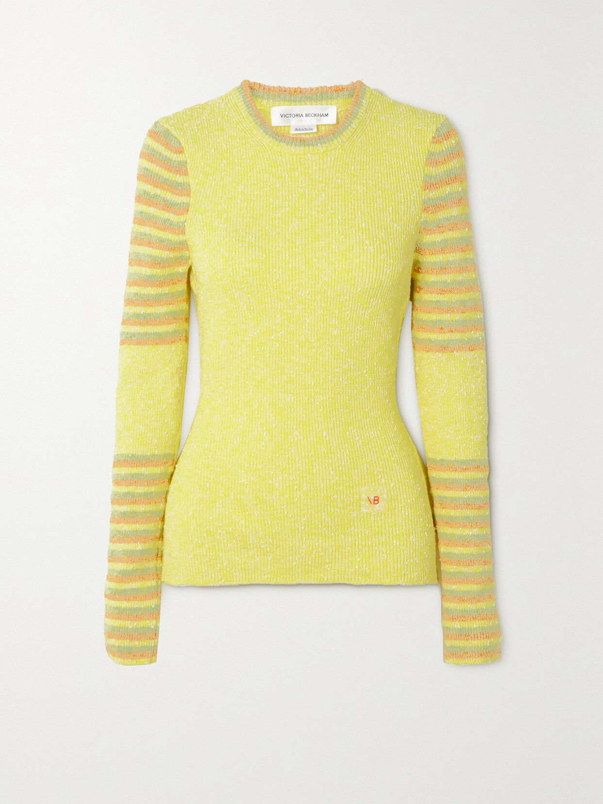 Victoria Beckham - Striped Ribbed Cotton-blend Bouclé Sweater - Yellow