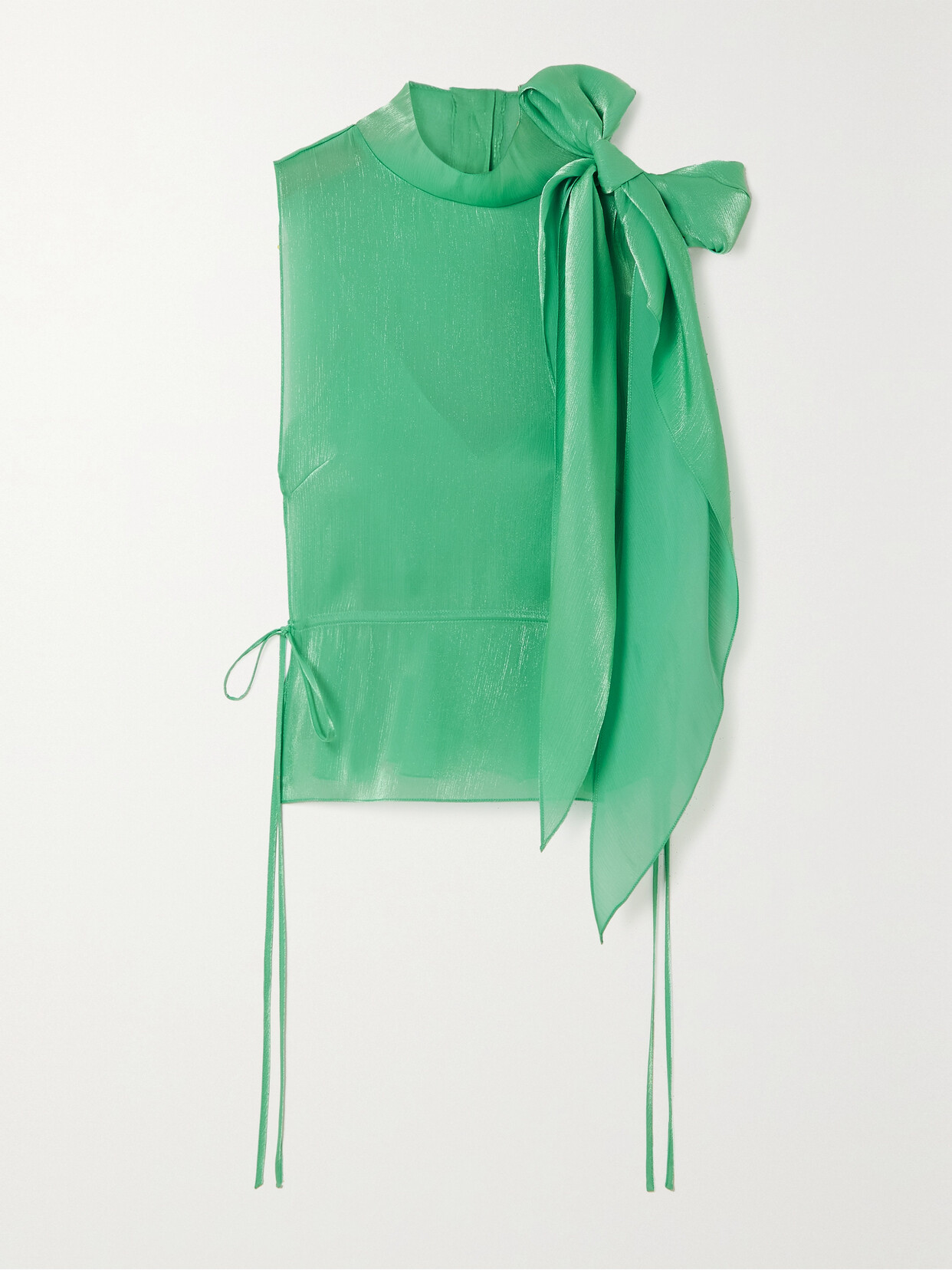 Victoria Beckham - Tabard Bow-detailed Metallic Crepon Blouse - Green