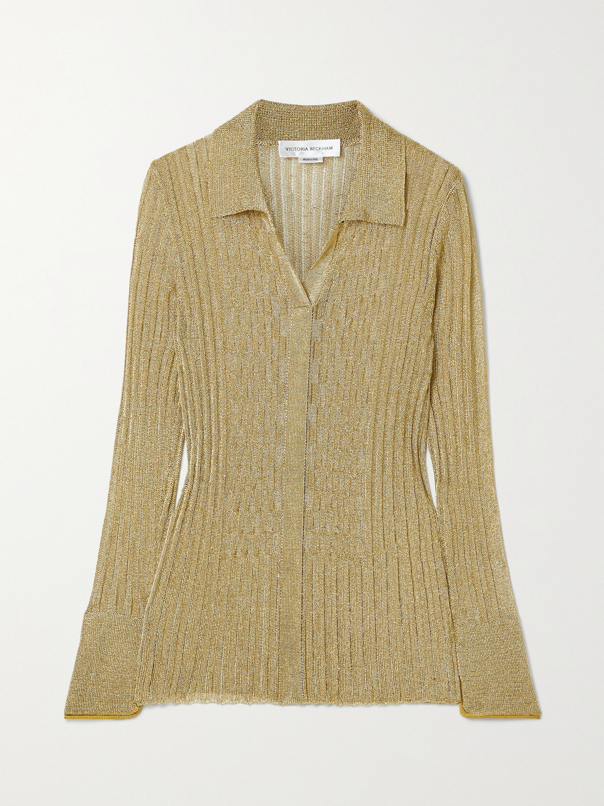 Victoria Beckham - Metallic Ribbed-knit Shirt - Gold