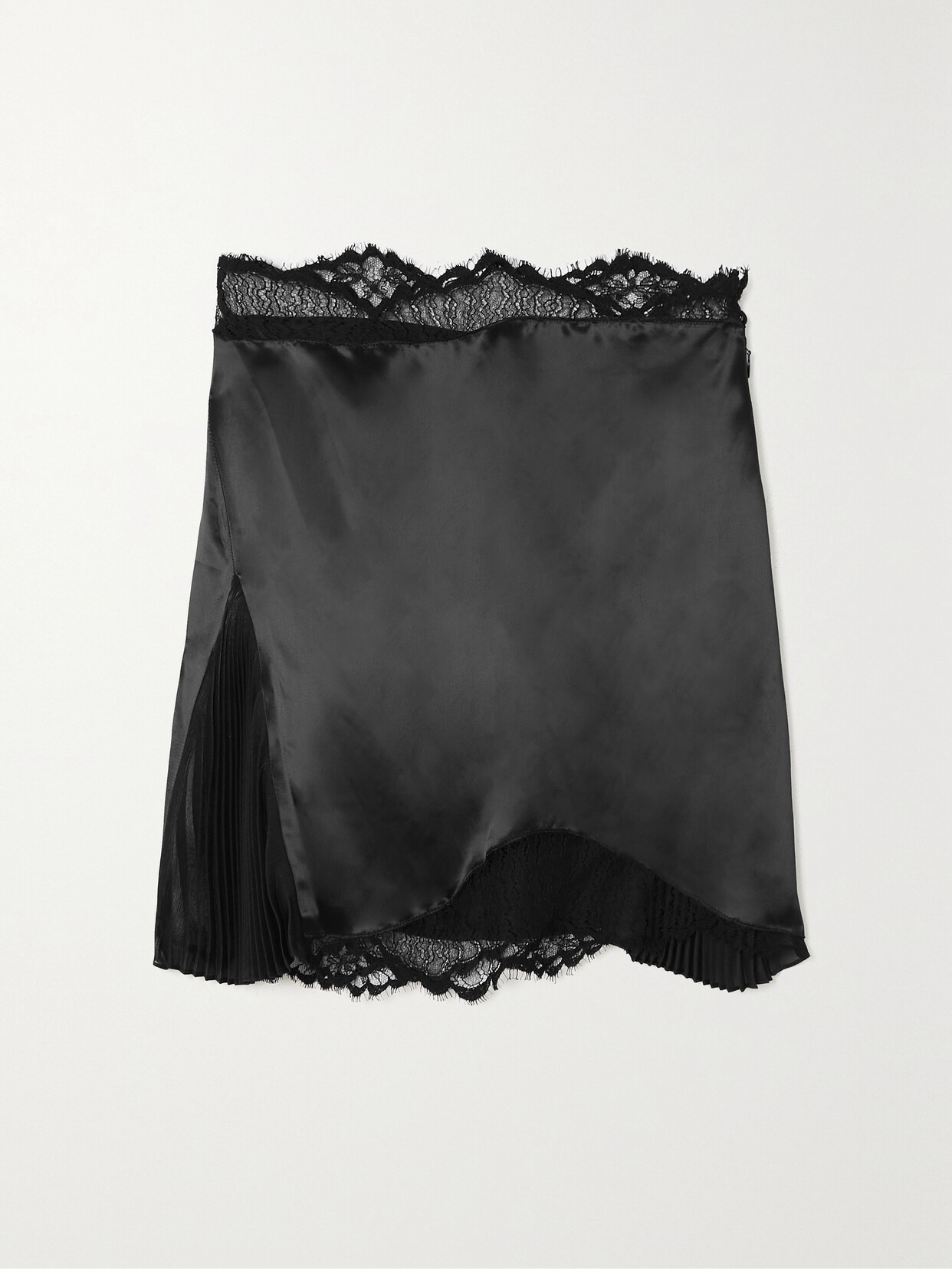 Victoria Beckham - Lace-trimmed Satin Mini Skirt - Black