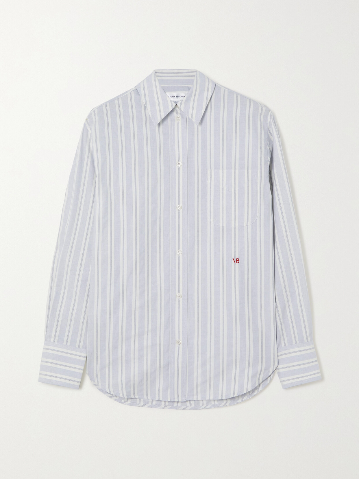 Victoria Beckham Oversized Embroidered Striped Cotton-twill Shirt In Azzurro