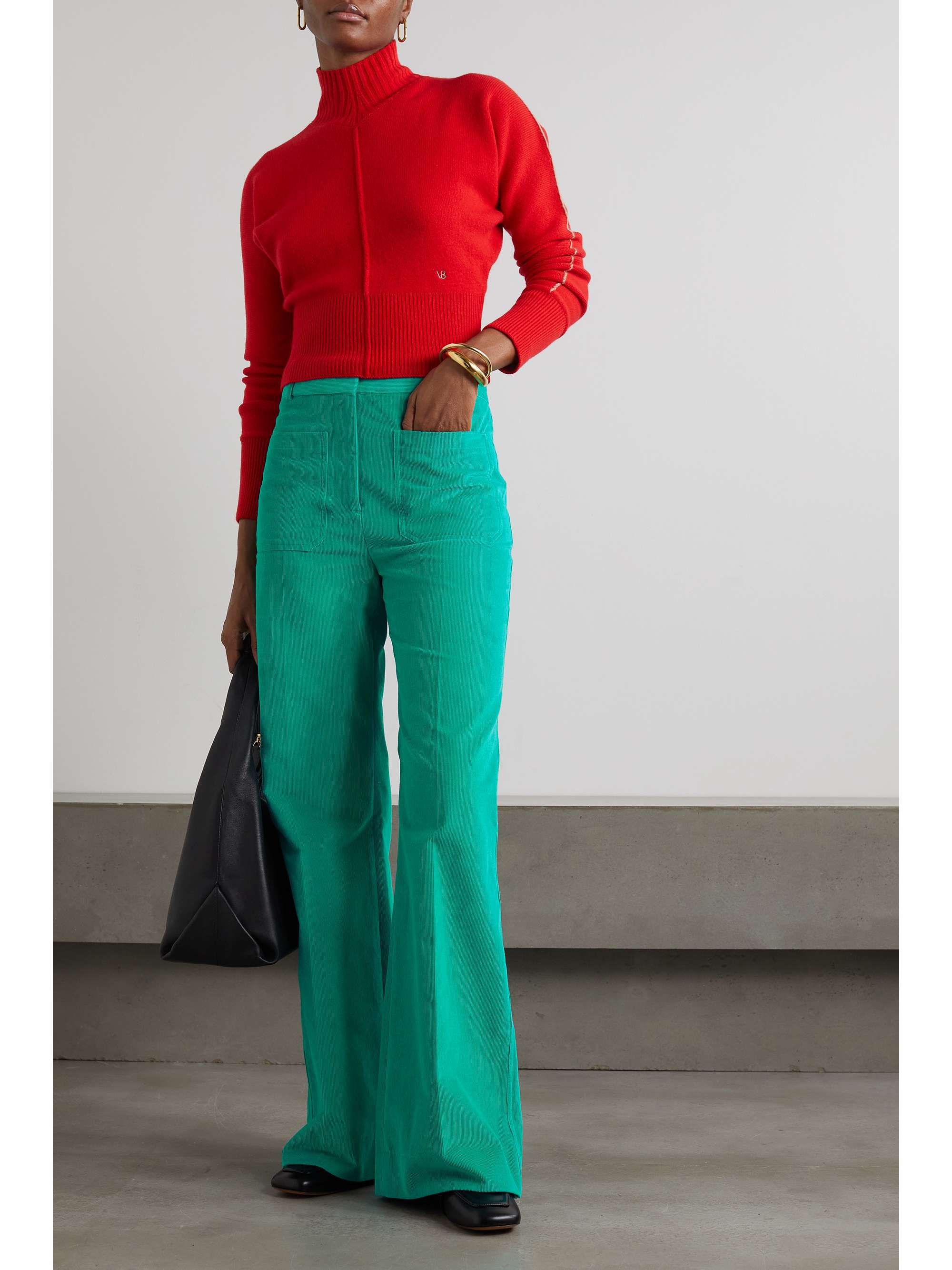 Alina embroidered cotton corduroy straight leg pants
