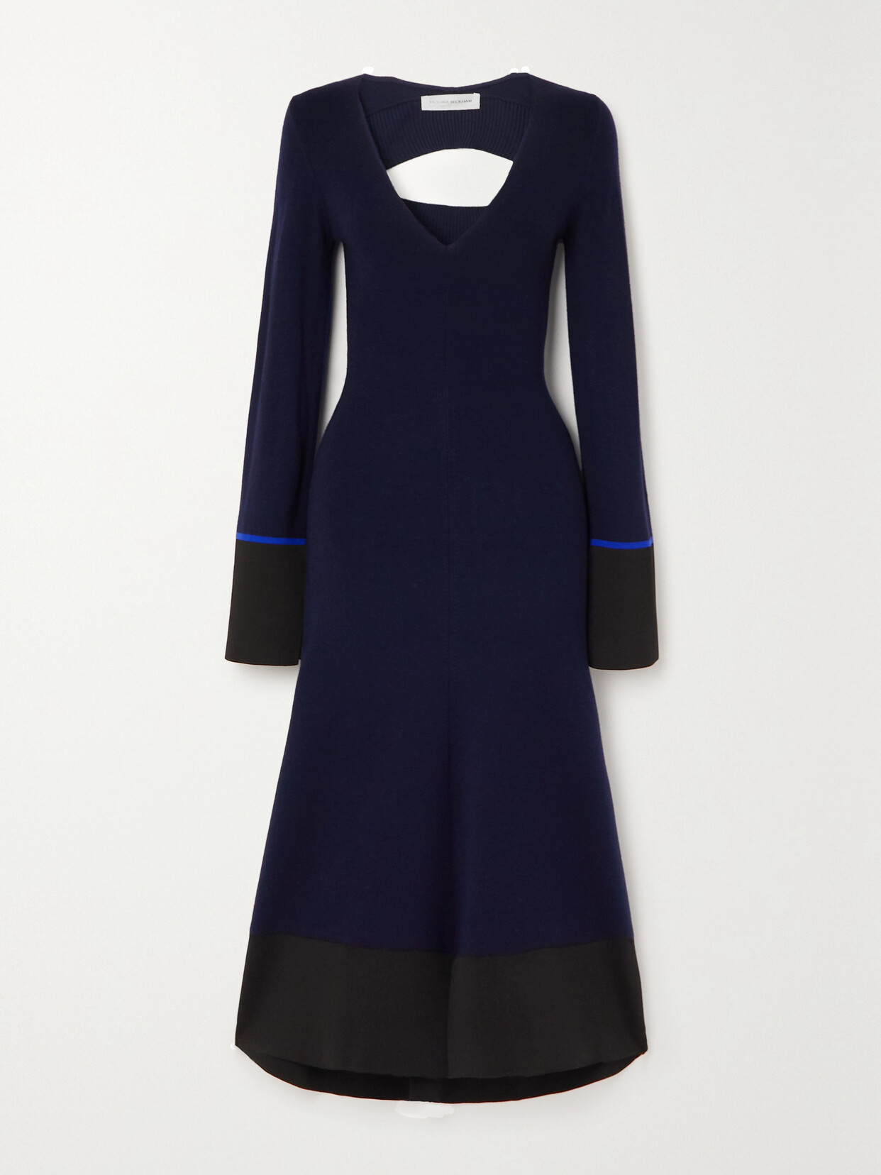 Victoria Beckham Cutout Wool-blend Midi Dress In Navy