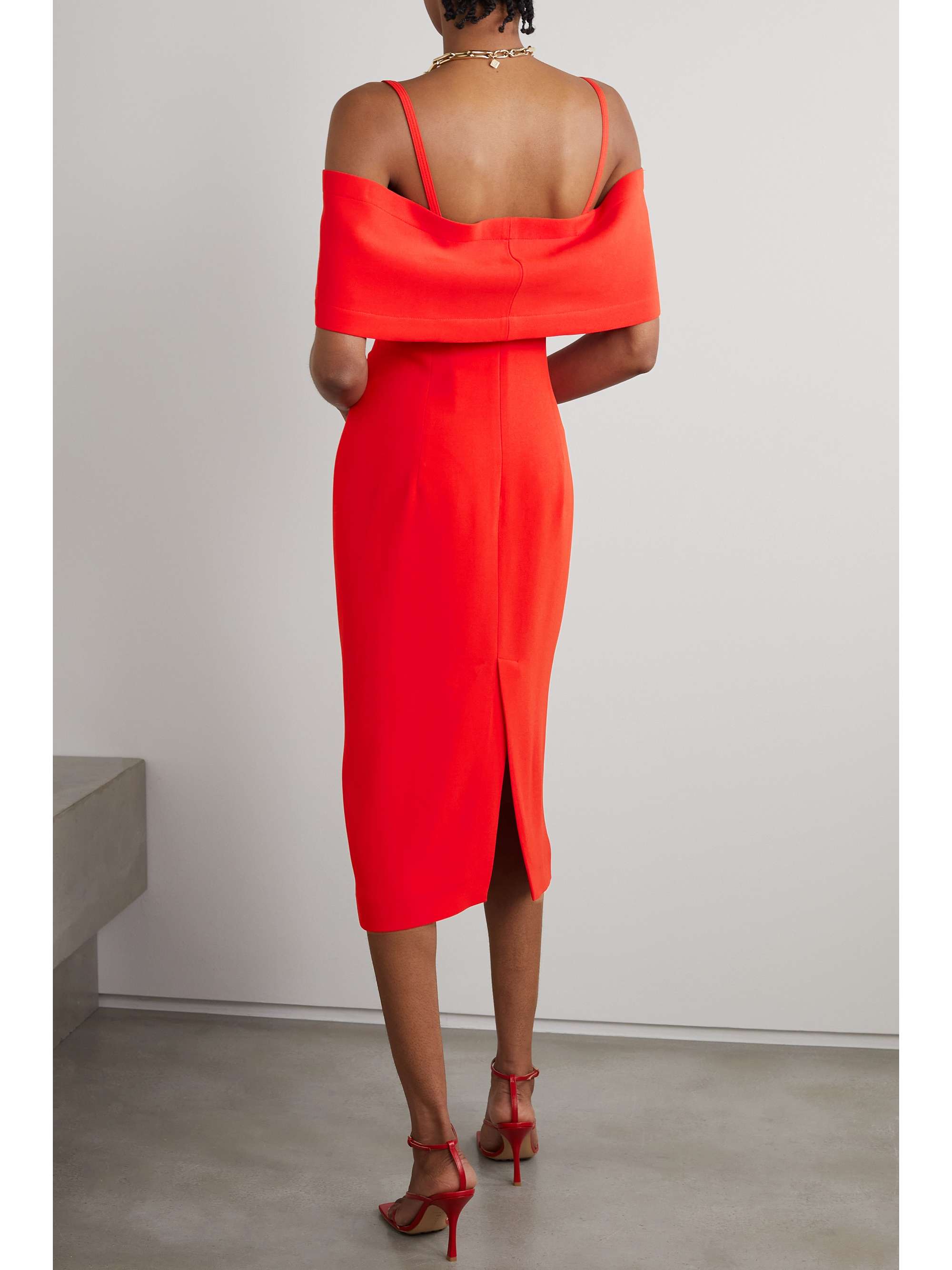 VICTORIA BECKHAM Off-the-shoulder cape-effect crepe midi dress