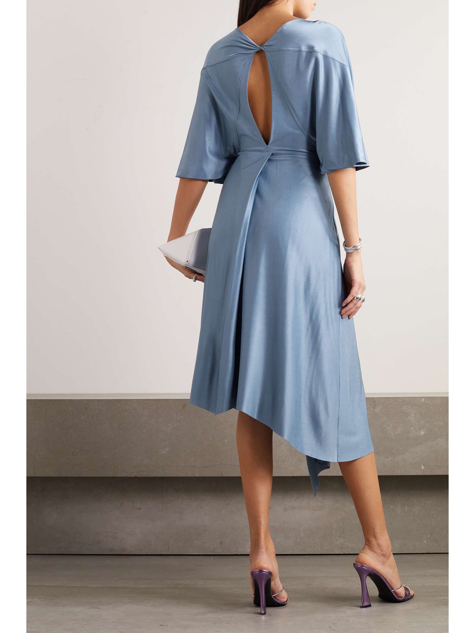 VICTORIA BECKHAM Asymmetric draped cutout metallic stretch-jersey midi dress
