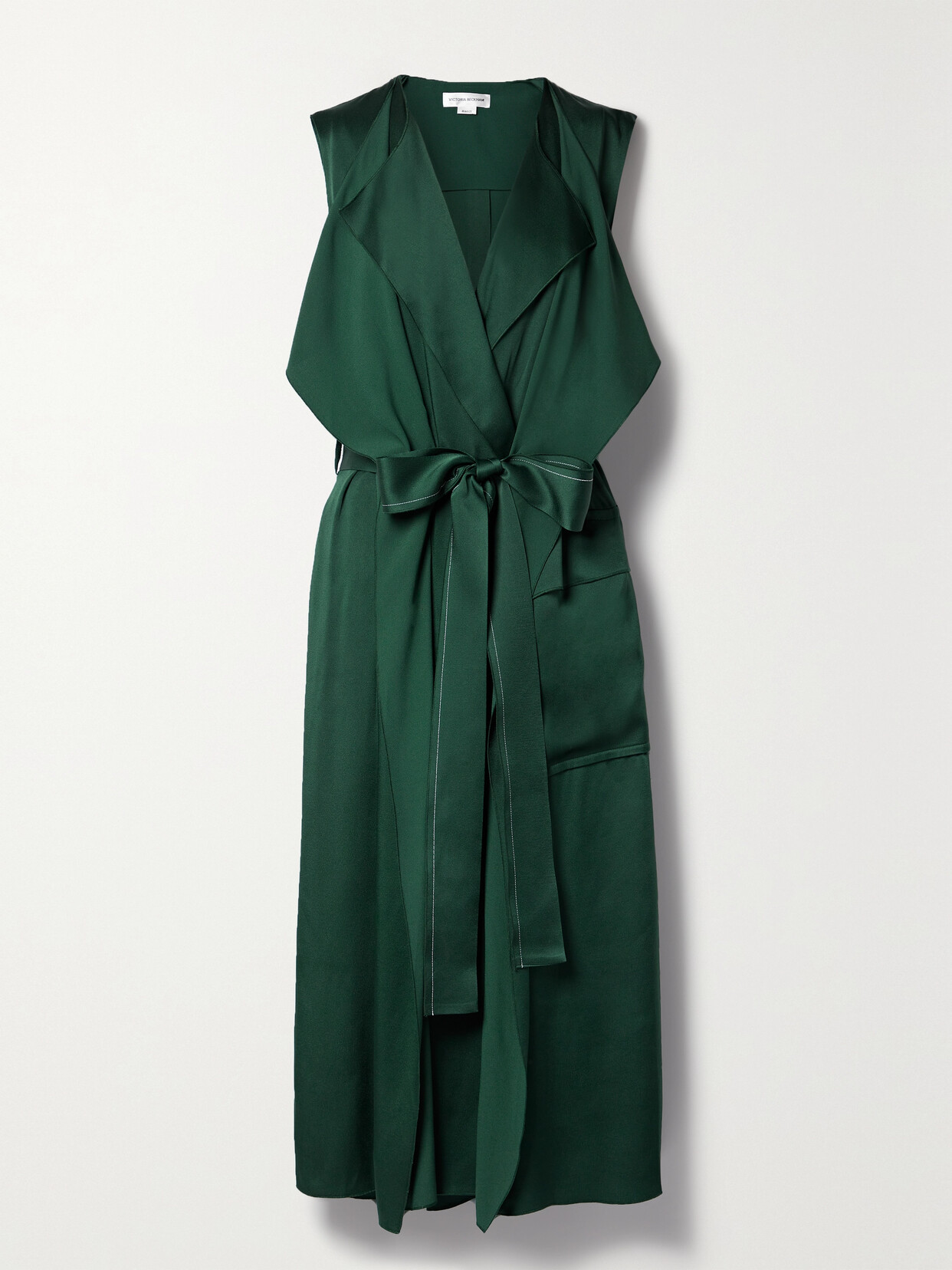 Victoria Beckham - Belted Layered Cutout Duchesse-satin Midi Wrap Dress - Green