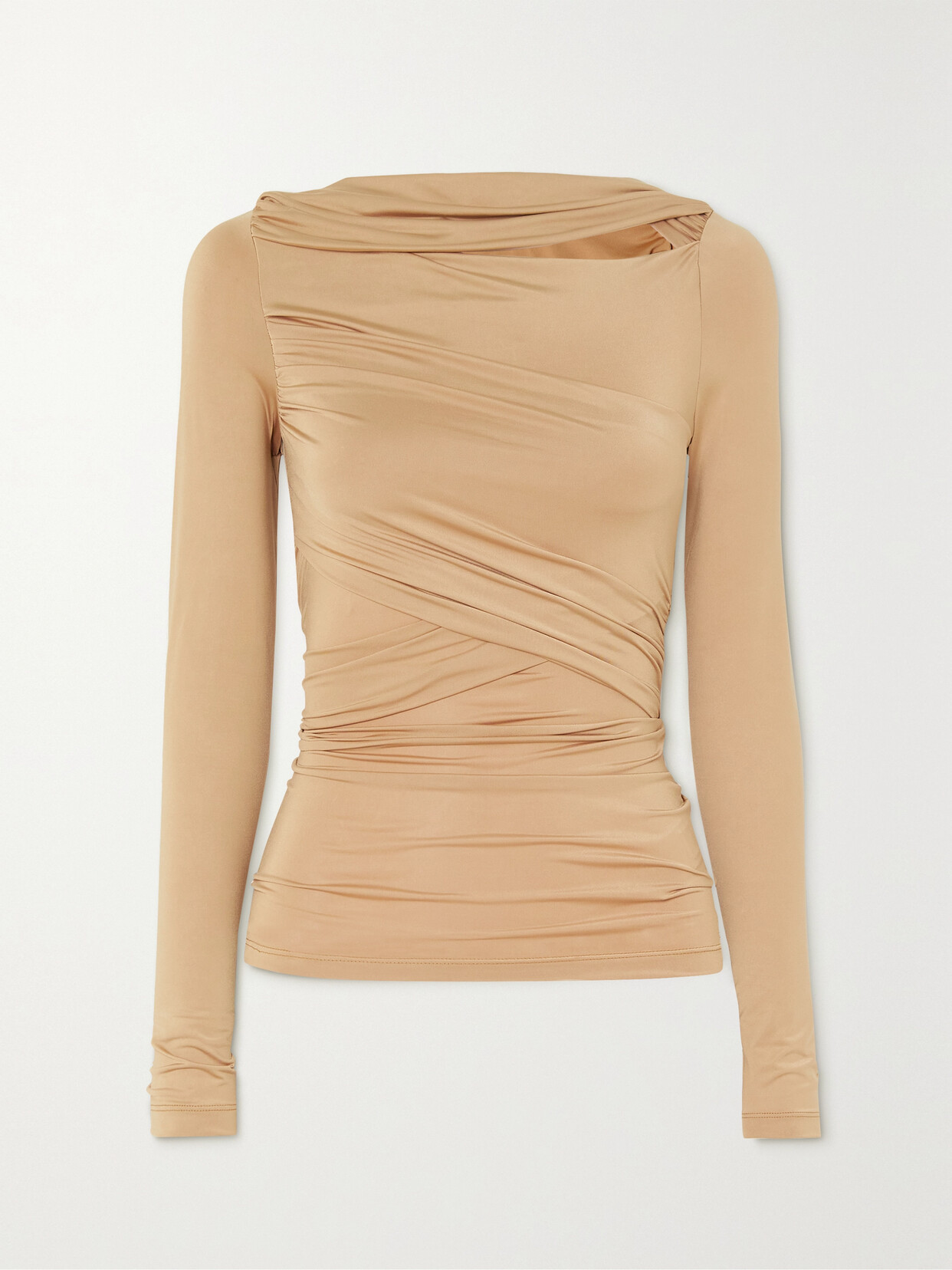 Victoria Beckham - Cutout Wrap-effect Ruched Stretch-jersey Top - Brown