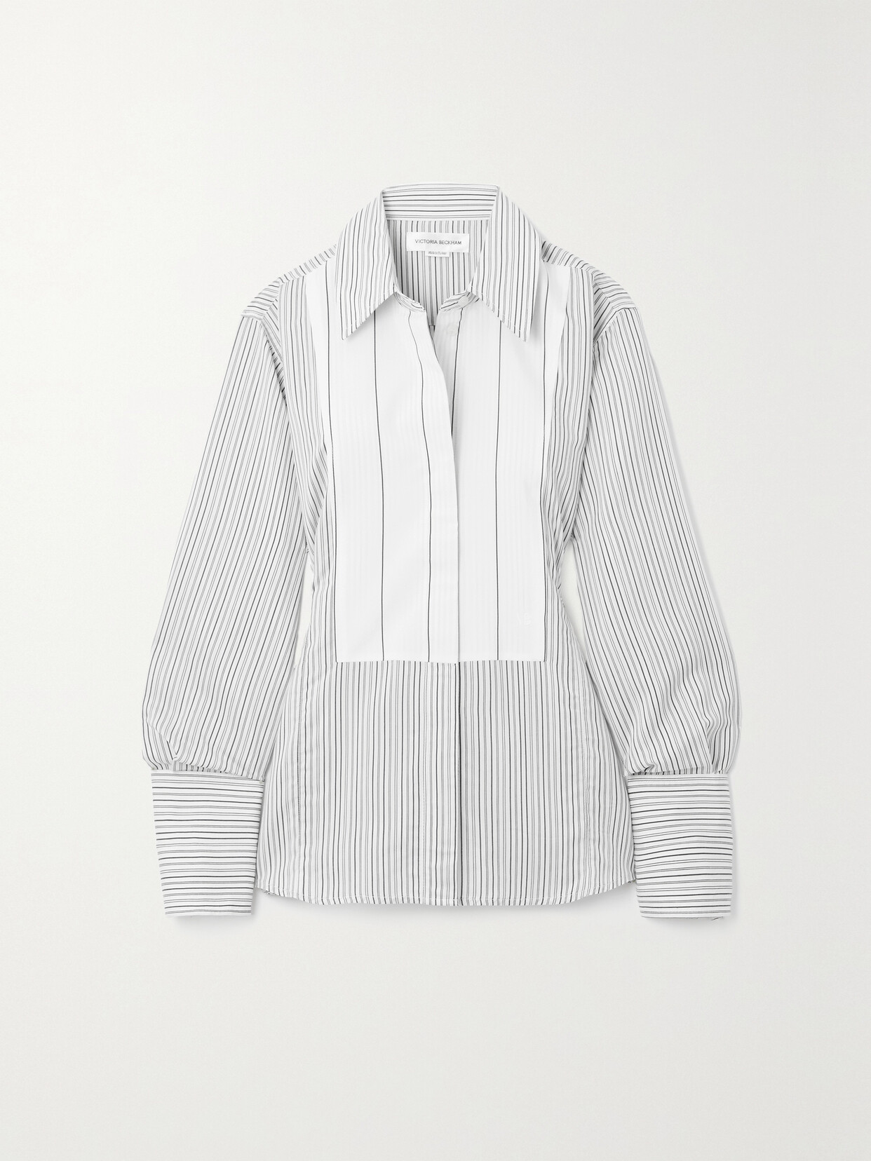 Victoria Beckham - Plastron Tie-detailed Striped Woven Shirt - Off-white