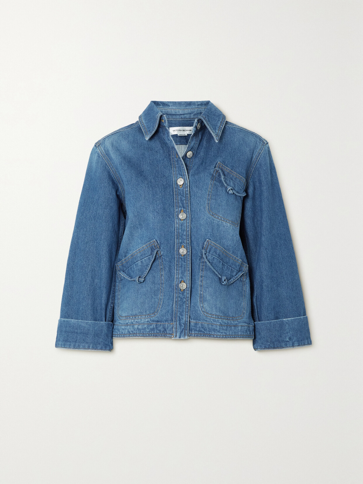 Victoria Beckham - Leather-trimmed Denim Jacket - Blue