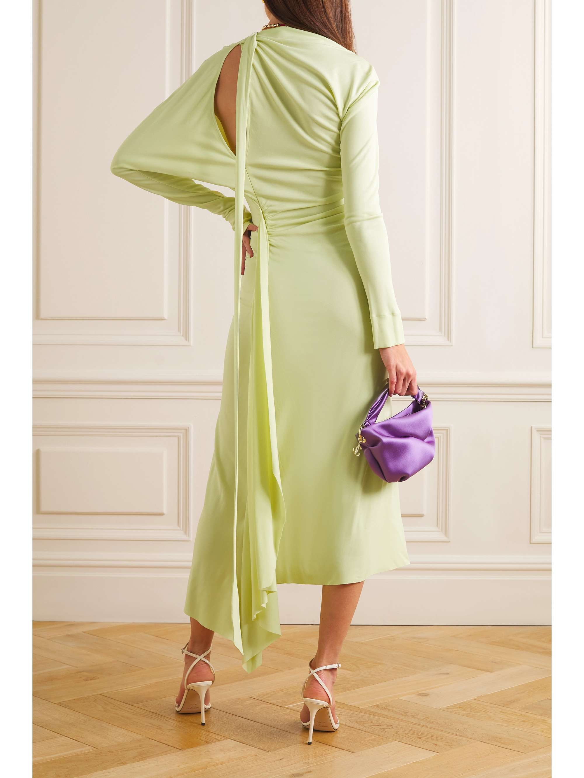VICTORIA BECKHAM Robe midi asymétrique en jersey stretch à fronces