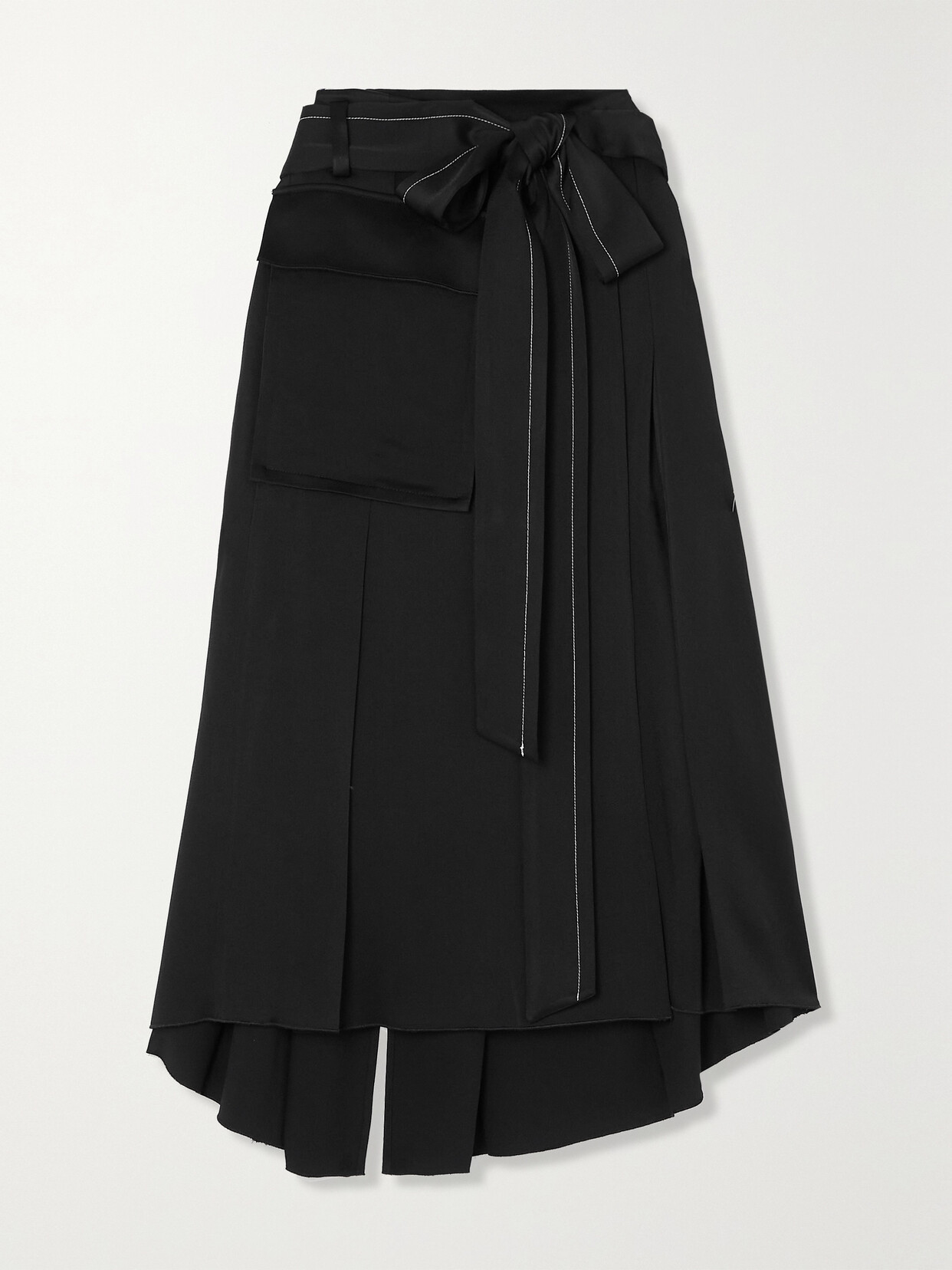 Victoria Beckham Belted Satin Midi Wrap Skirt In Schwarz