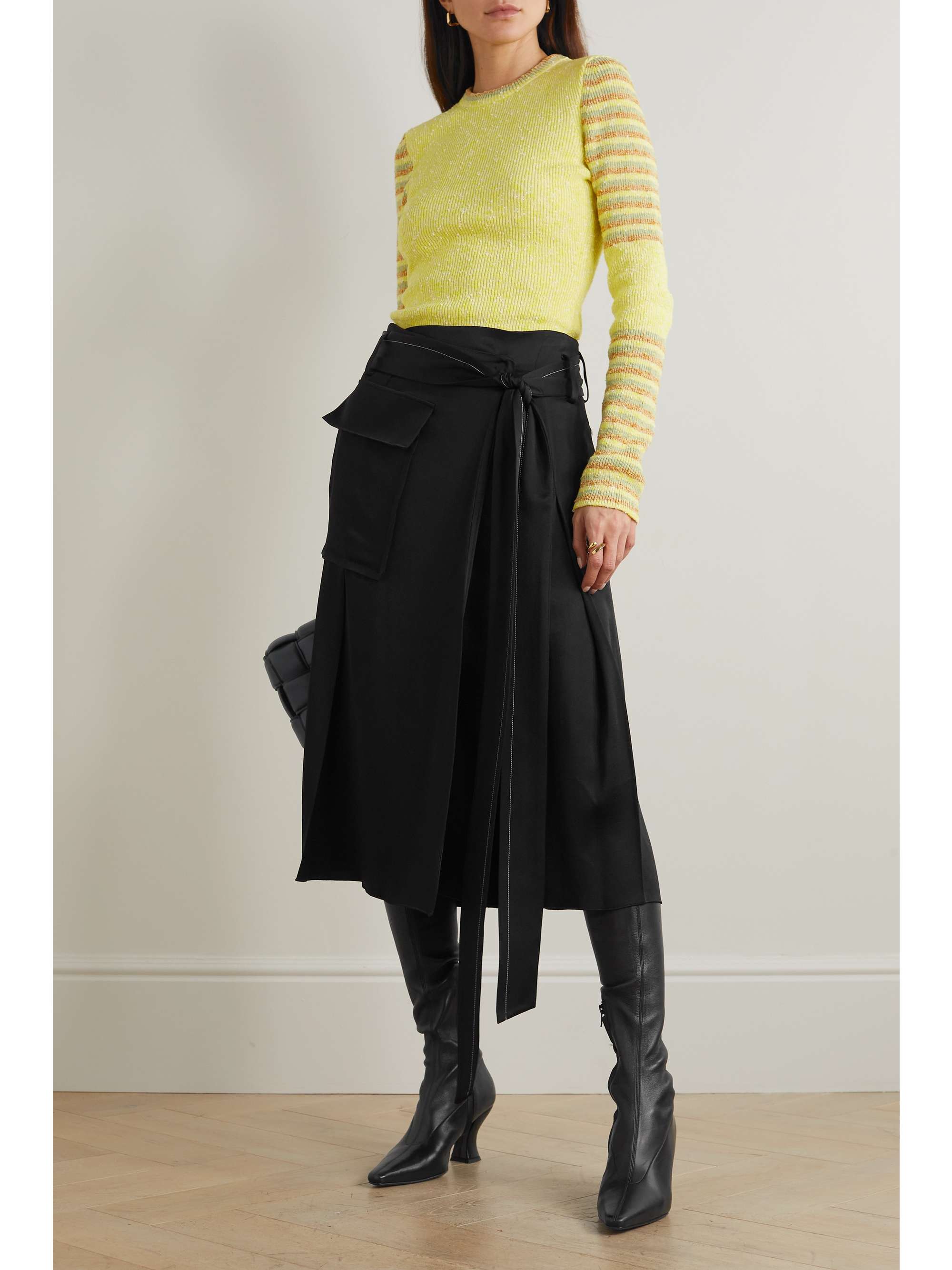 VICTORIA BECKHAM Belted satin midi wrap skirt
