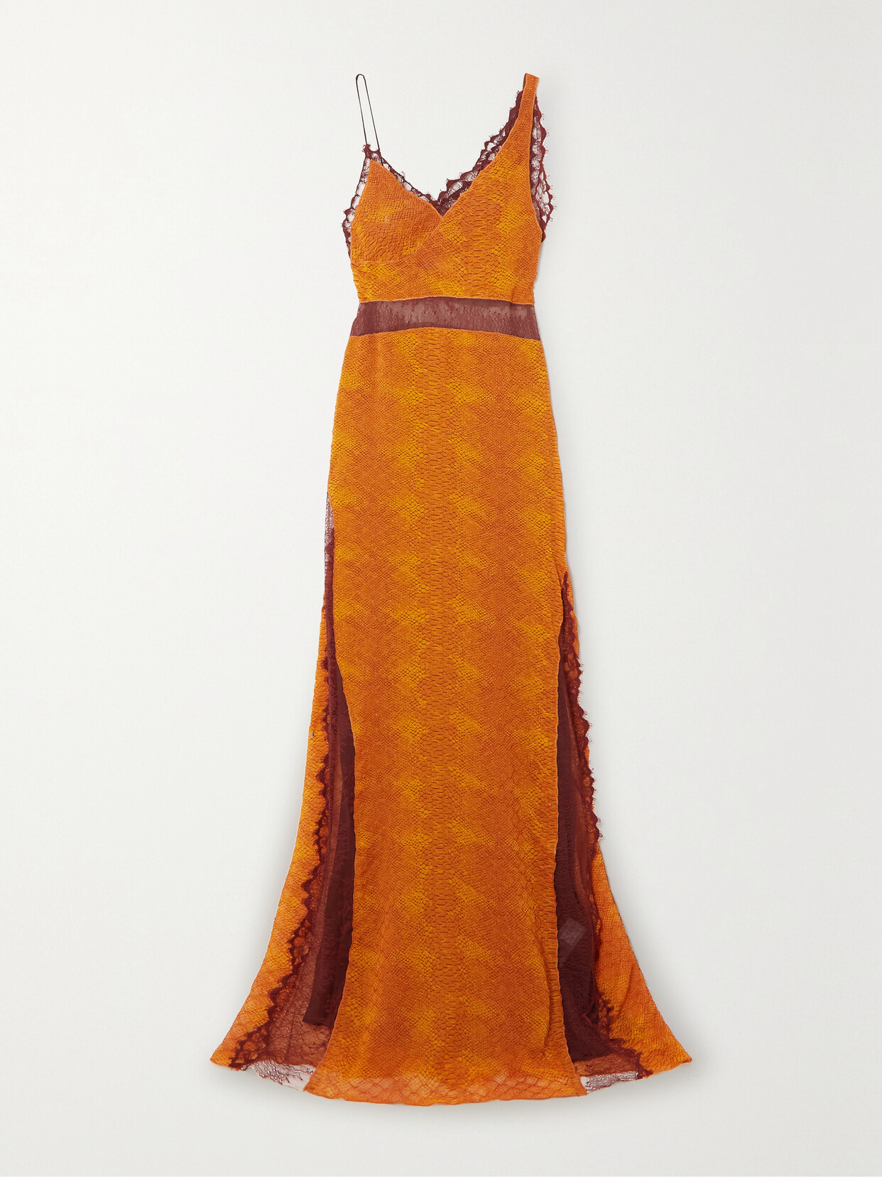 Victoria Beckham - Lace-trimmed Snake-print Chiffon Maxi Dress - Orange