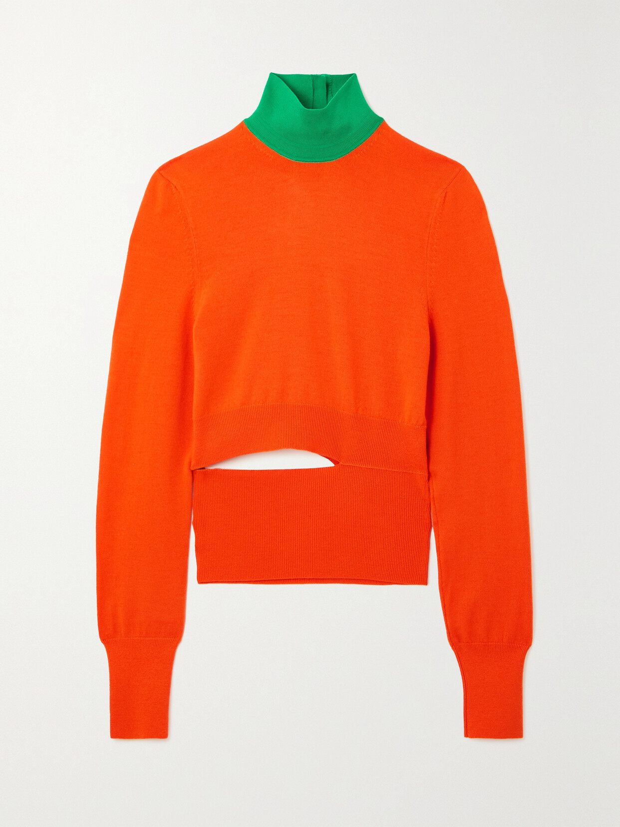 Victoria Beckham - Cutout Two-tone Wool-blend Turtleneck Sweater - Orange