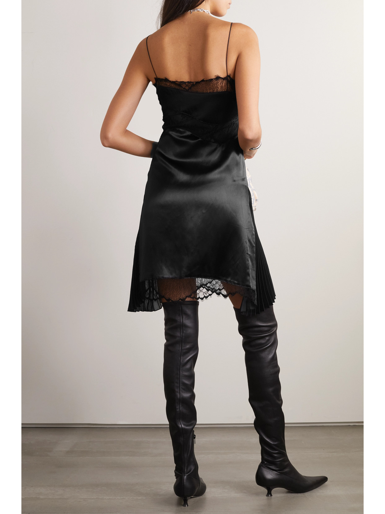 Victoria Beckham Mice-media Lace Intarsia Cami Mini Dress In Black