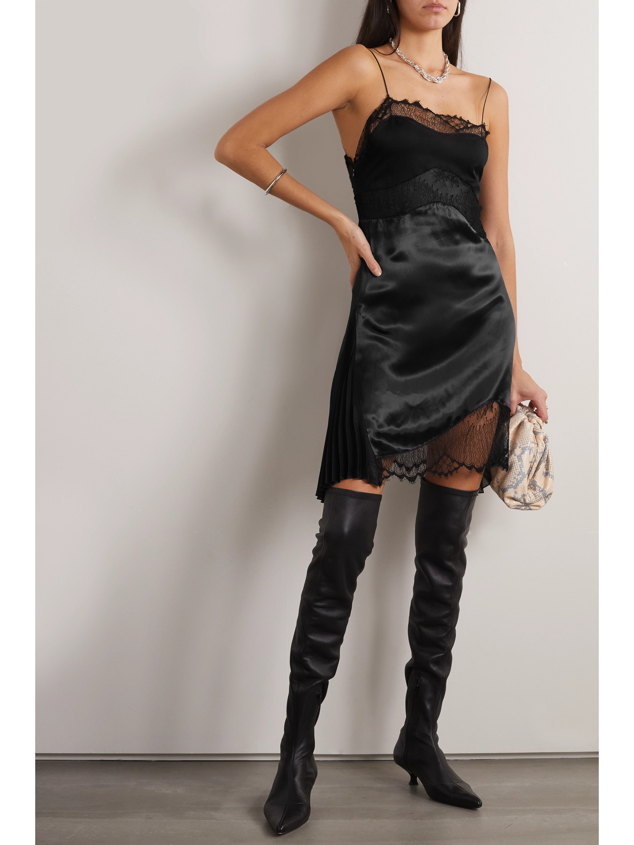 Victoria Beckham Mice-media Lace Intarsia Cami Mini Dress In Black