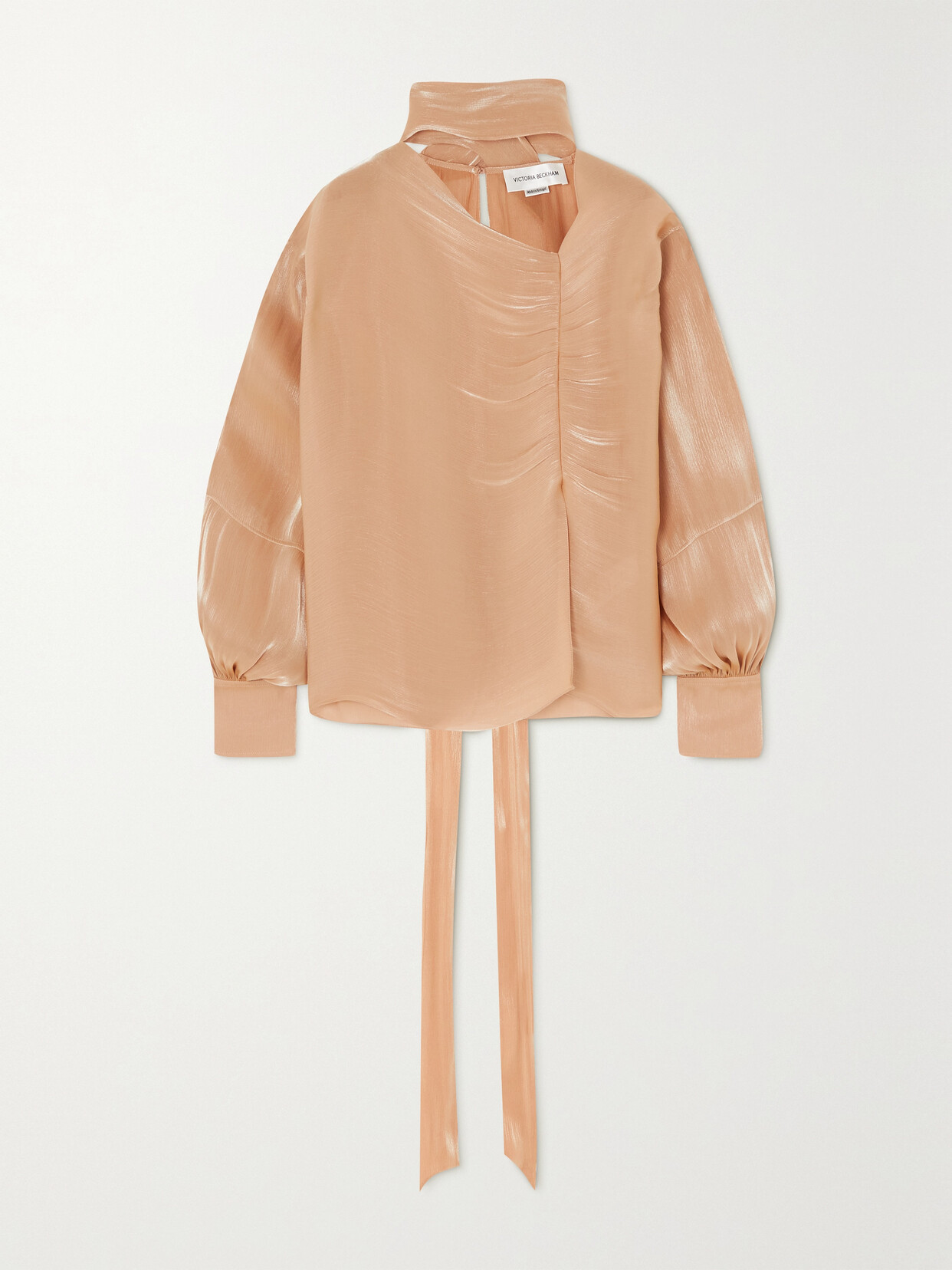 Victoria Beckham - Asymmetric Tie-neck Textured-satin Blouse - Brown