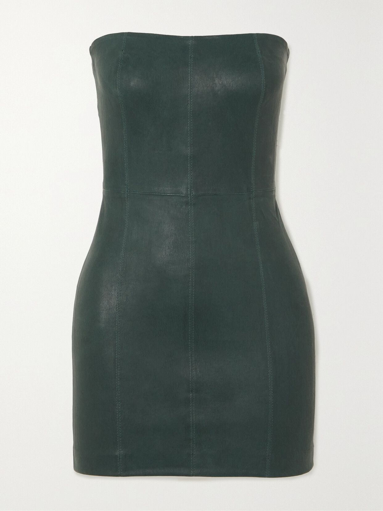 SPRWMN - Strapless Paneled Leather Mini Dress - Green