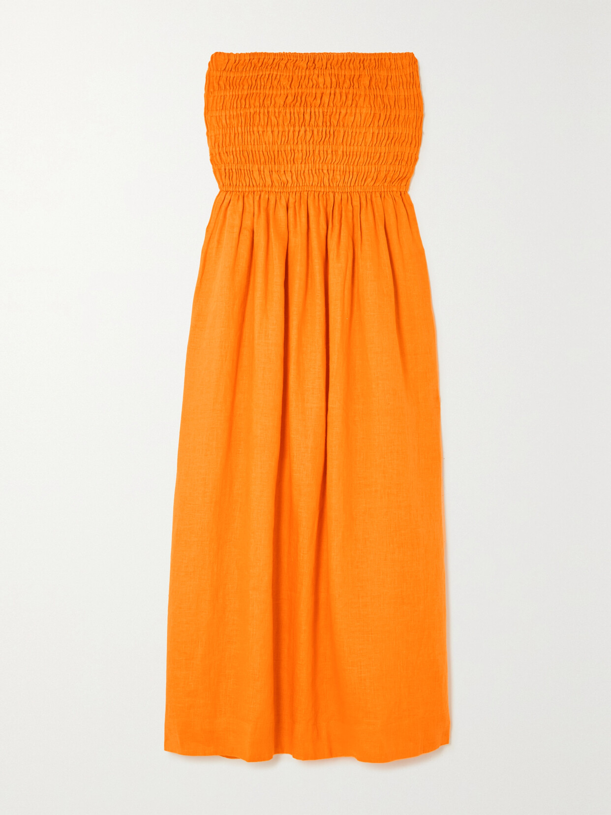 Faithfull The Brand - Musee Strapless Smocked Linen Midi Dress - Orange 22 Awaiting product image