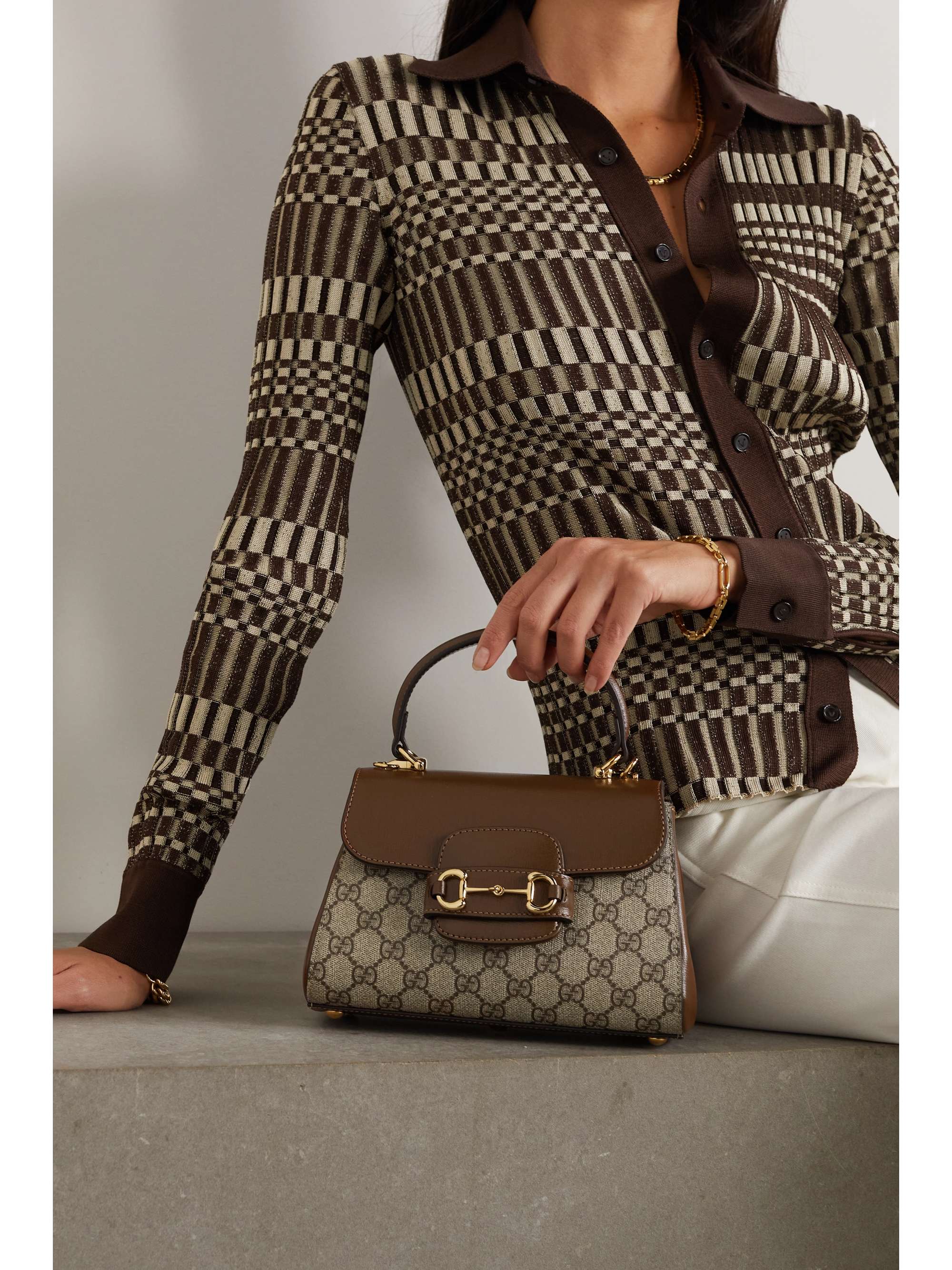 GUCCI Horsebit 1955 leathertrimmed printed coatedcanvas shoulder bag