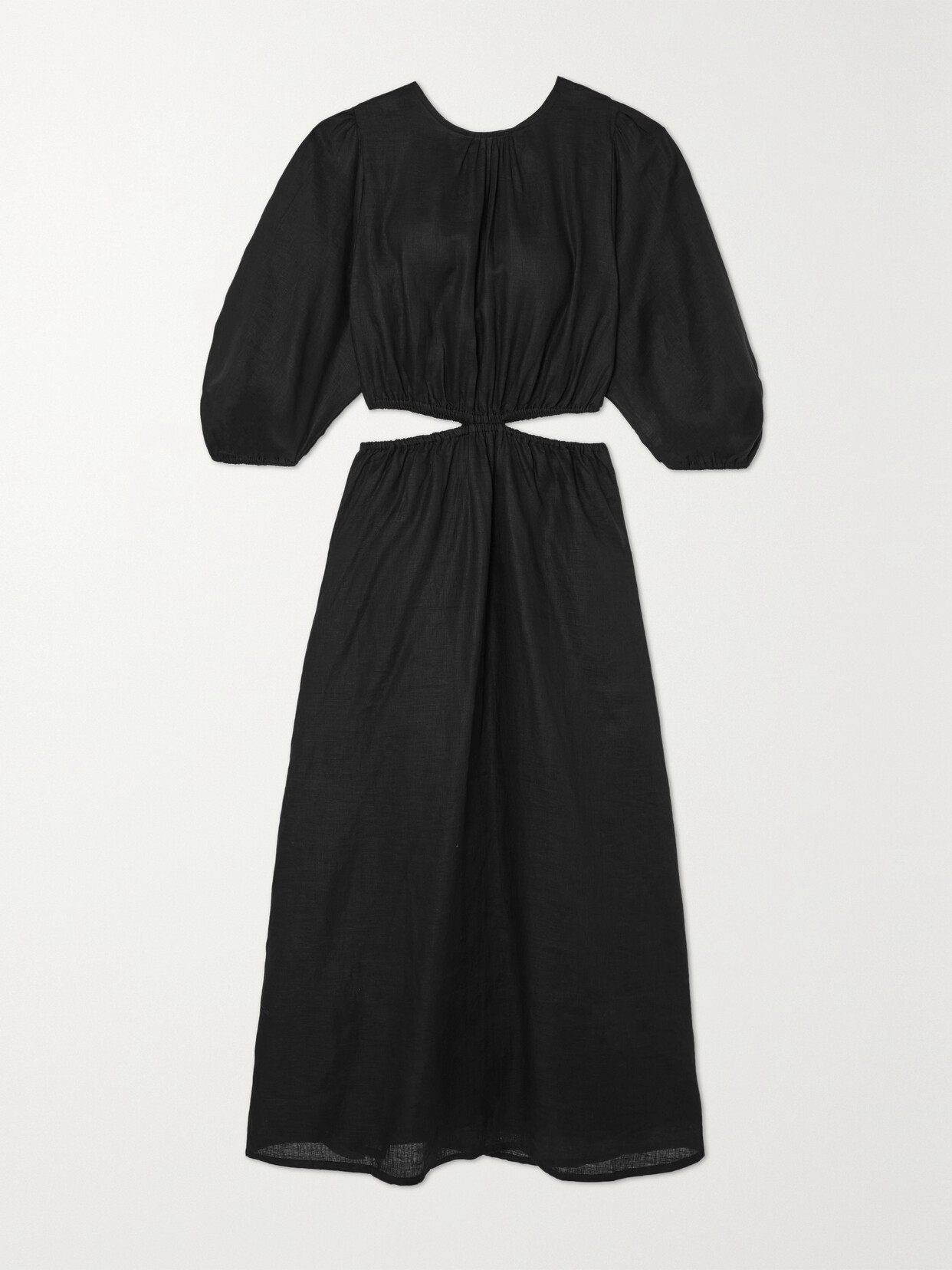 Faithfull The Brand Hielo Cutout Gathered Linen Dress - Black