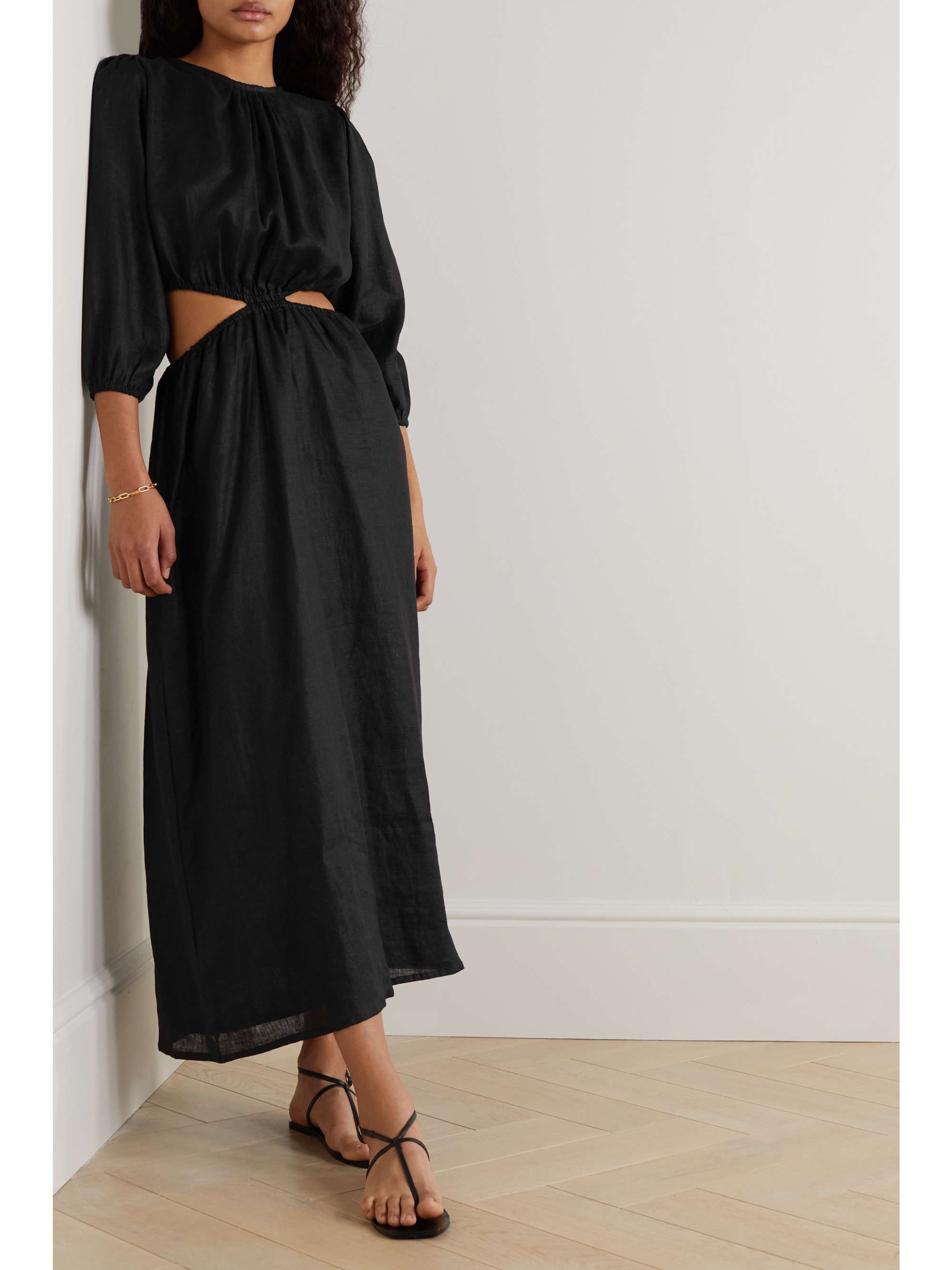 FAITHFULL THE BRAND Hielo cutout gathered linen dress