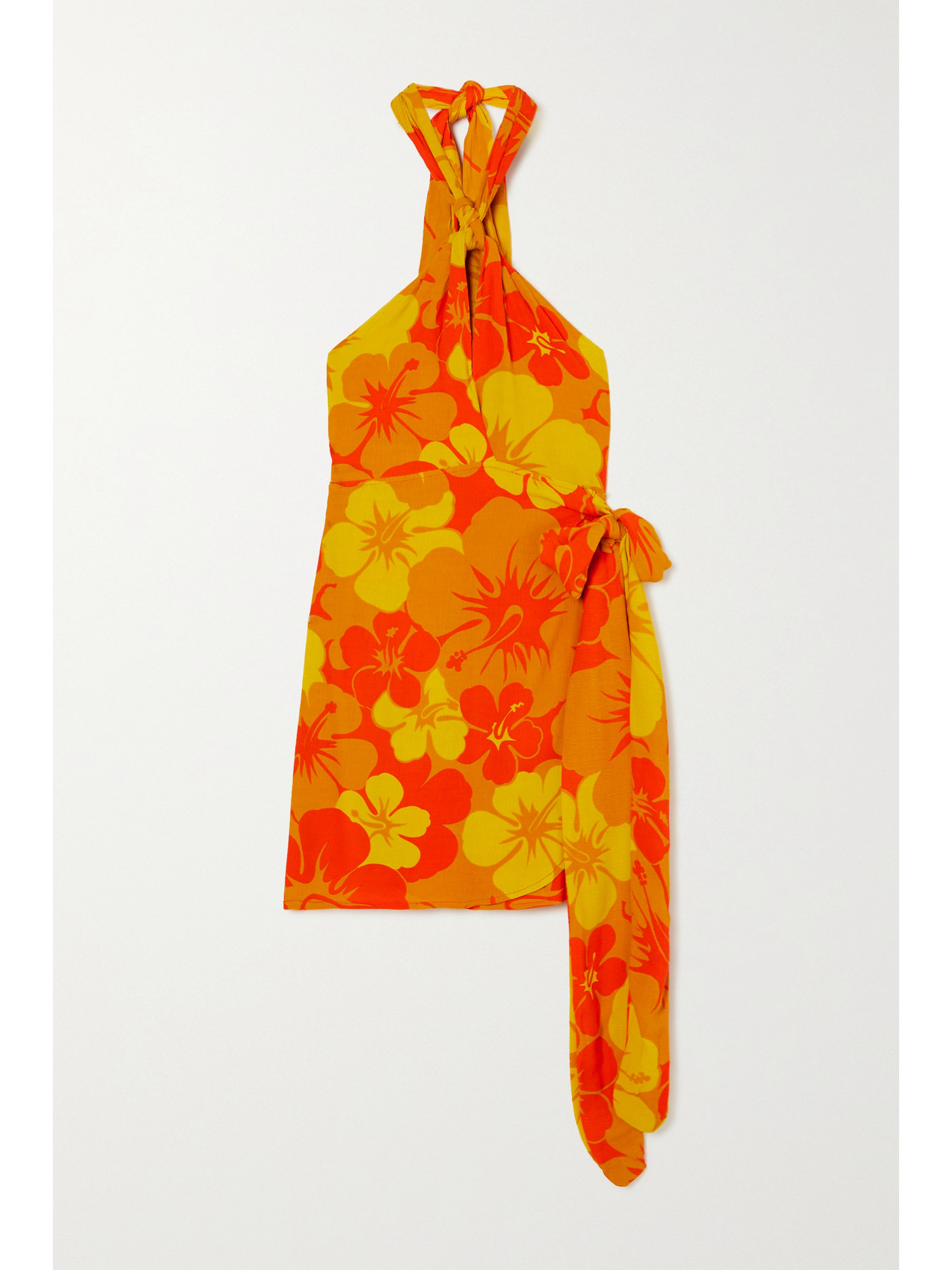 Faithfull The Brand Odette Floral-print Crepe Halterneck Mini Dress - Orange