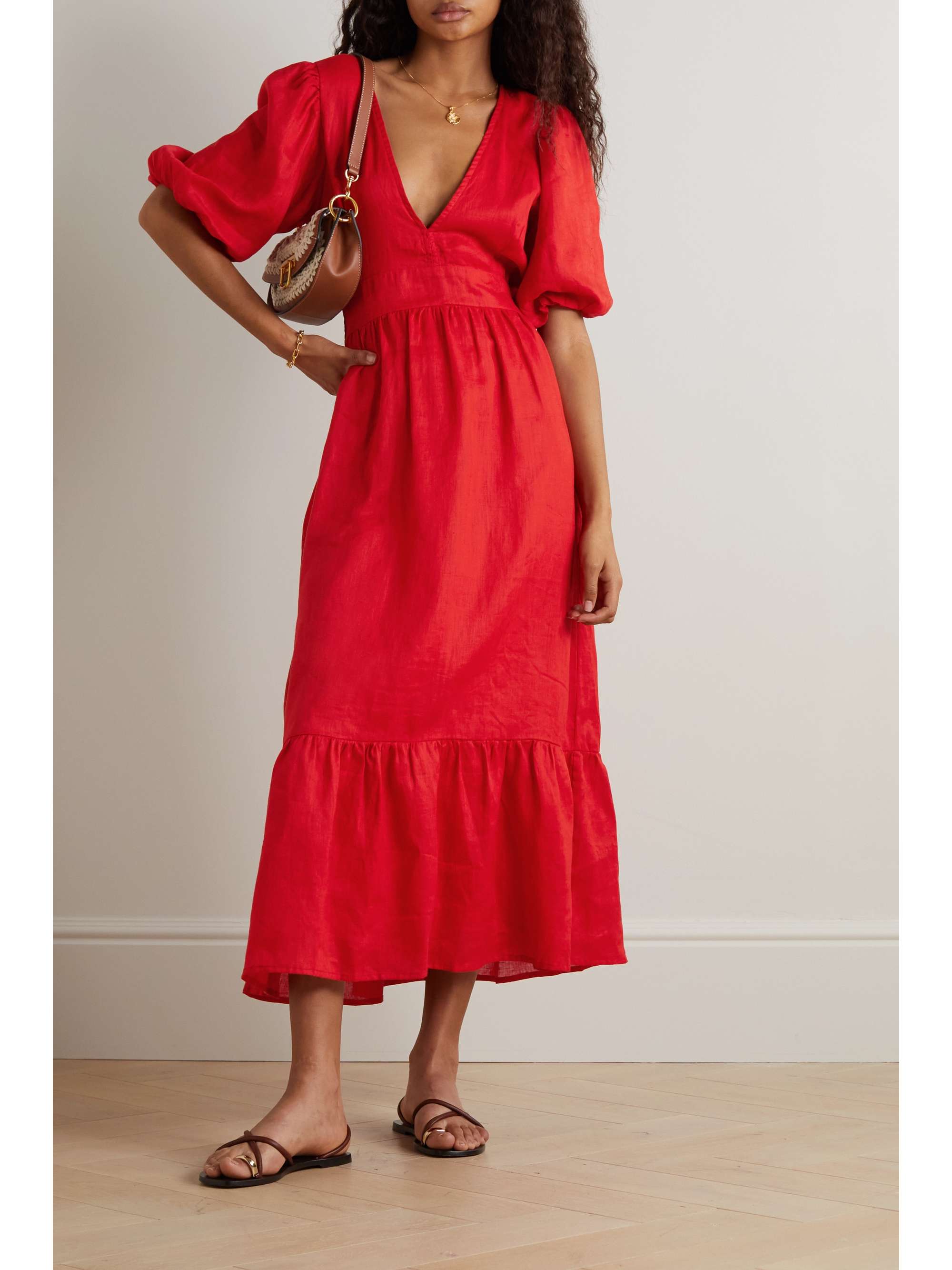 FAITHFULL THE BRAND Romilla open-back linen midi dress | NET-A-PORTER