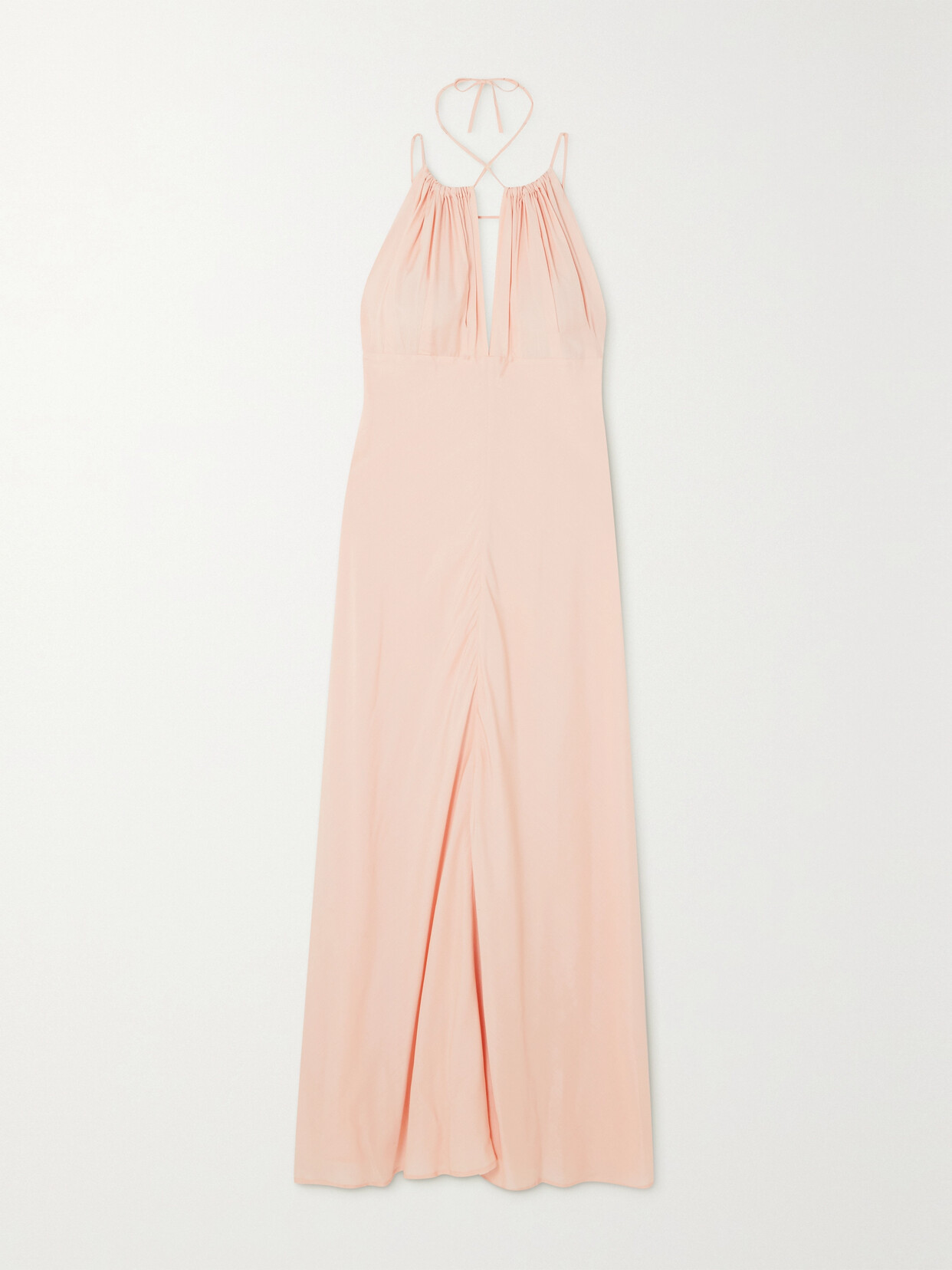 TOTEME - Gathered Woven Halterneck Maxi Dress - Pink