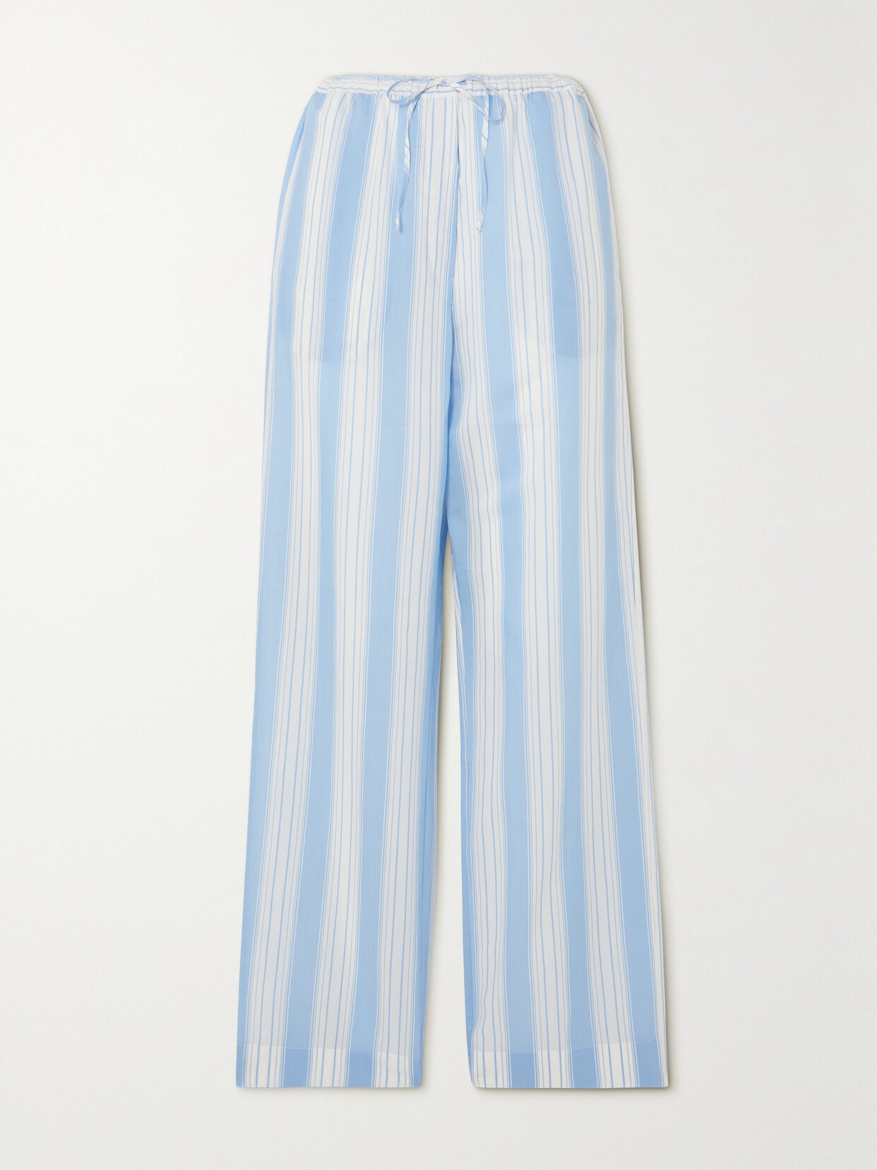 Totême Press-creased Drawstring Trousers Cornflower Stripe In Blue