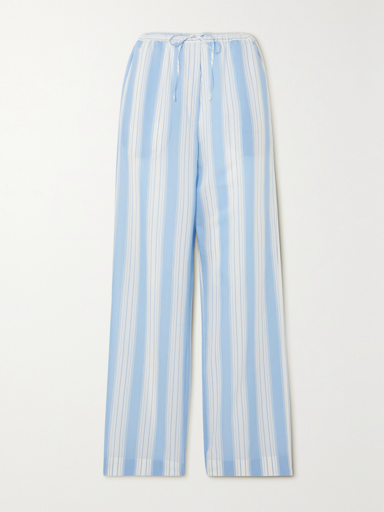 TOTEME - Striped Organic Cotton And Silk-blend Straight-leg Pants - Blue