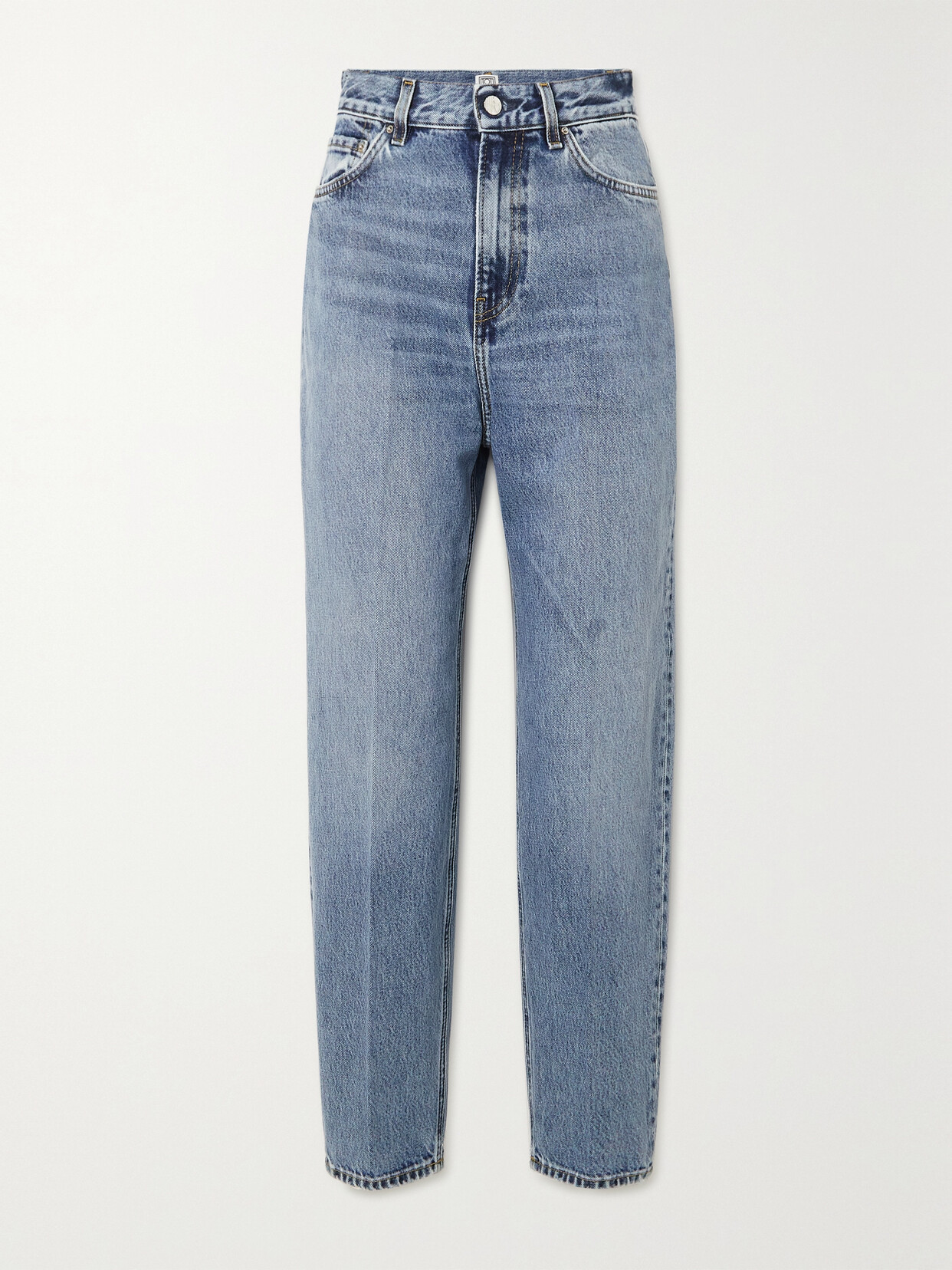 Shop Totême + Net Sustain High-rise Tapered Organic Jeans In Blue