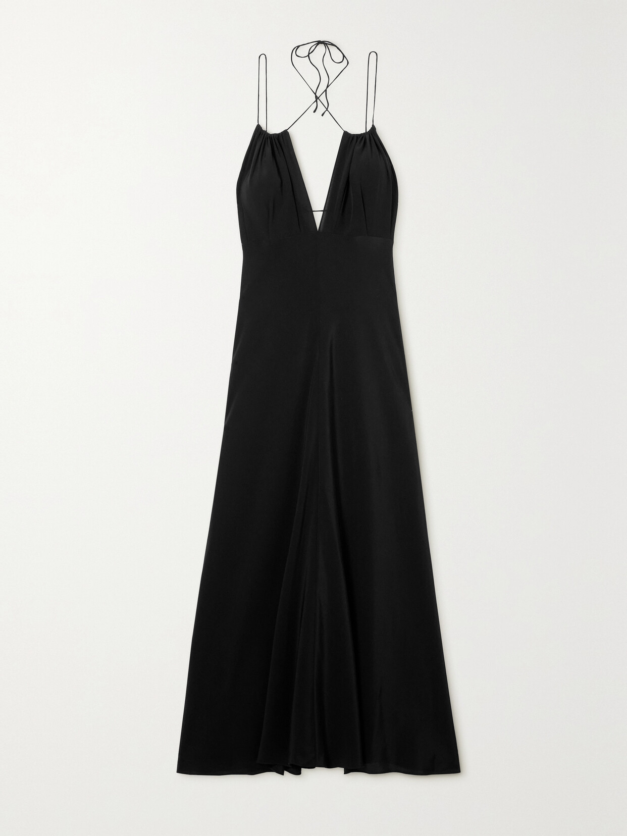 TOTEME - Gathered Silk Crepe De Chine Halterneck Maxi Dress - Black