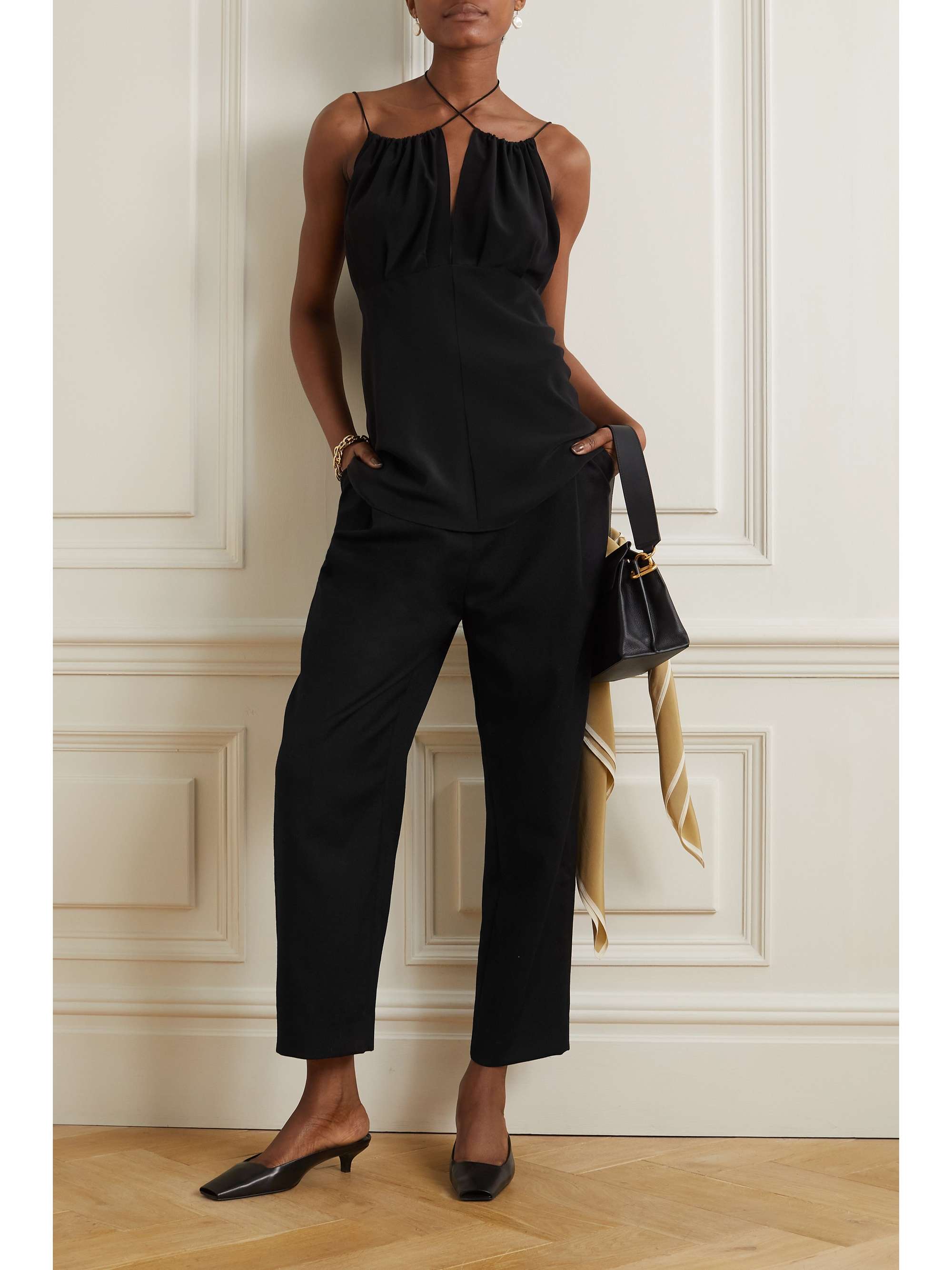 TOTEME Tie-detailed gathered silk crepe de chine camisole