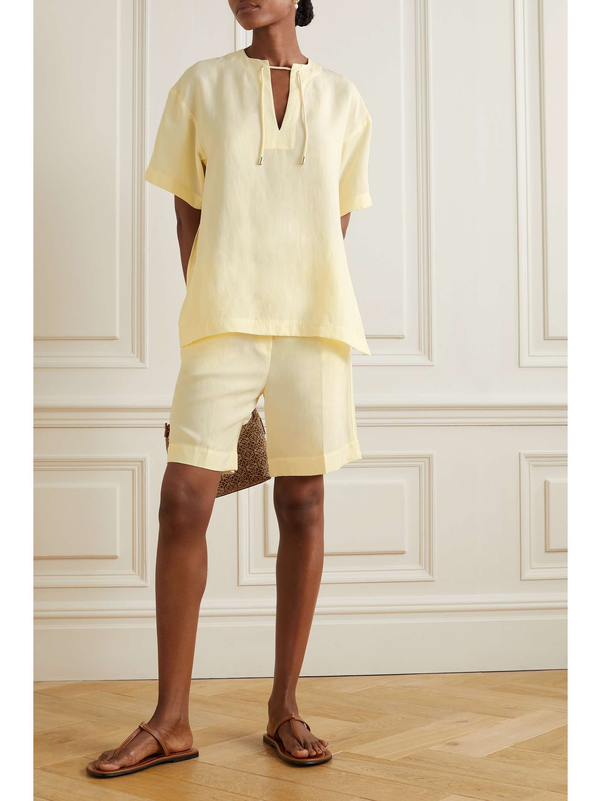 TOTEME Tie-detailed Lyocell and linen-blend top