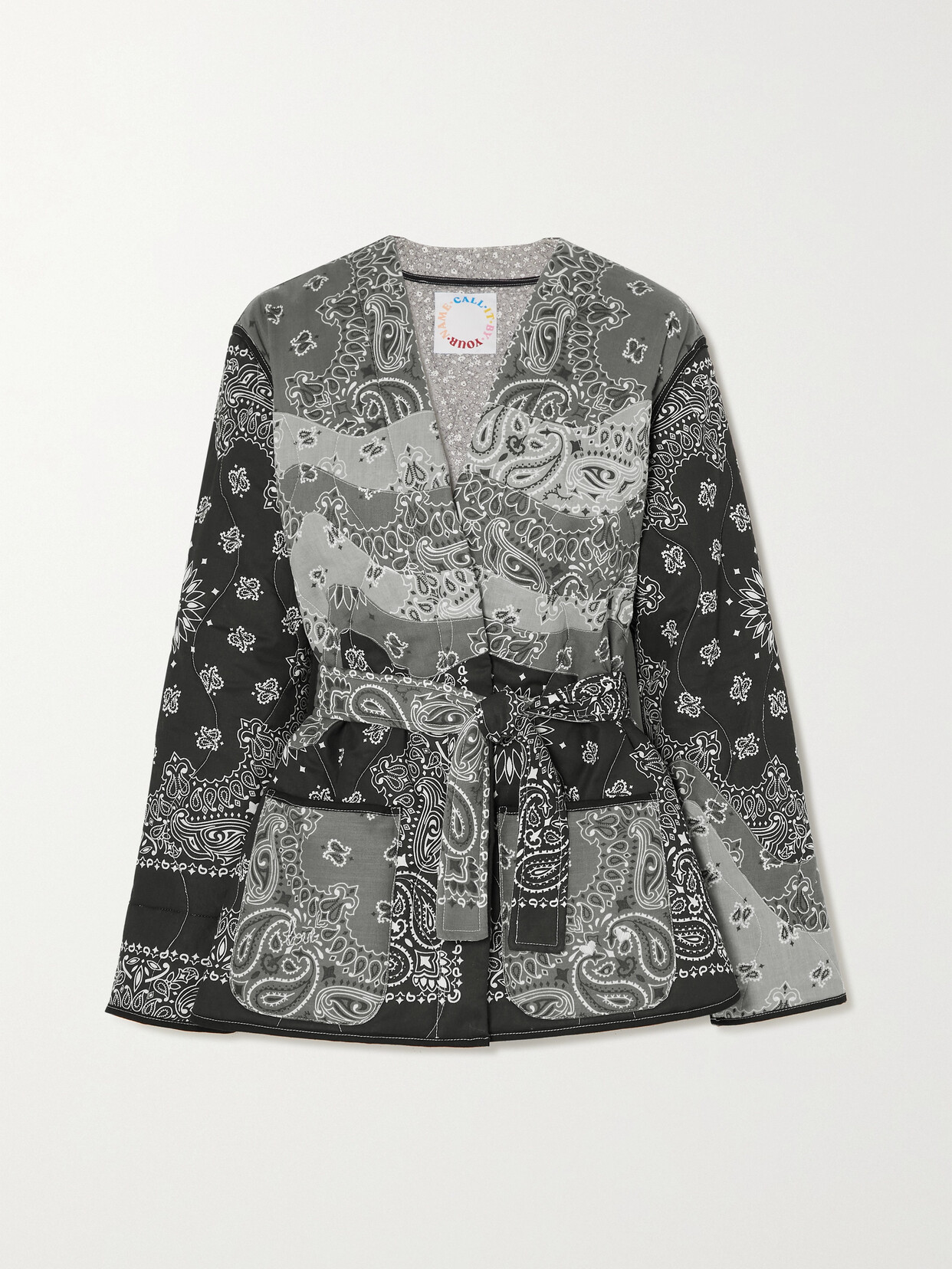 Call It By Your Name Belted Patchwork Paisley-print Cotton-poplin Jacket In Gray