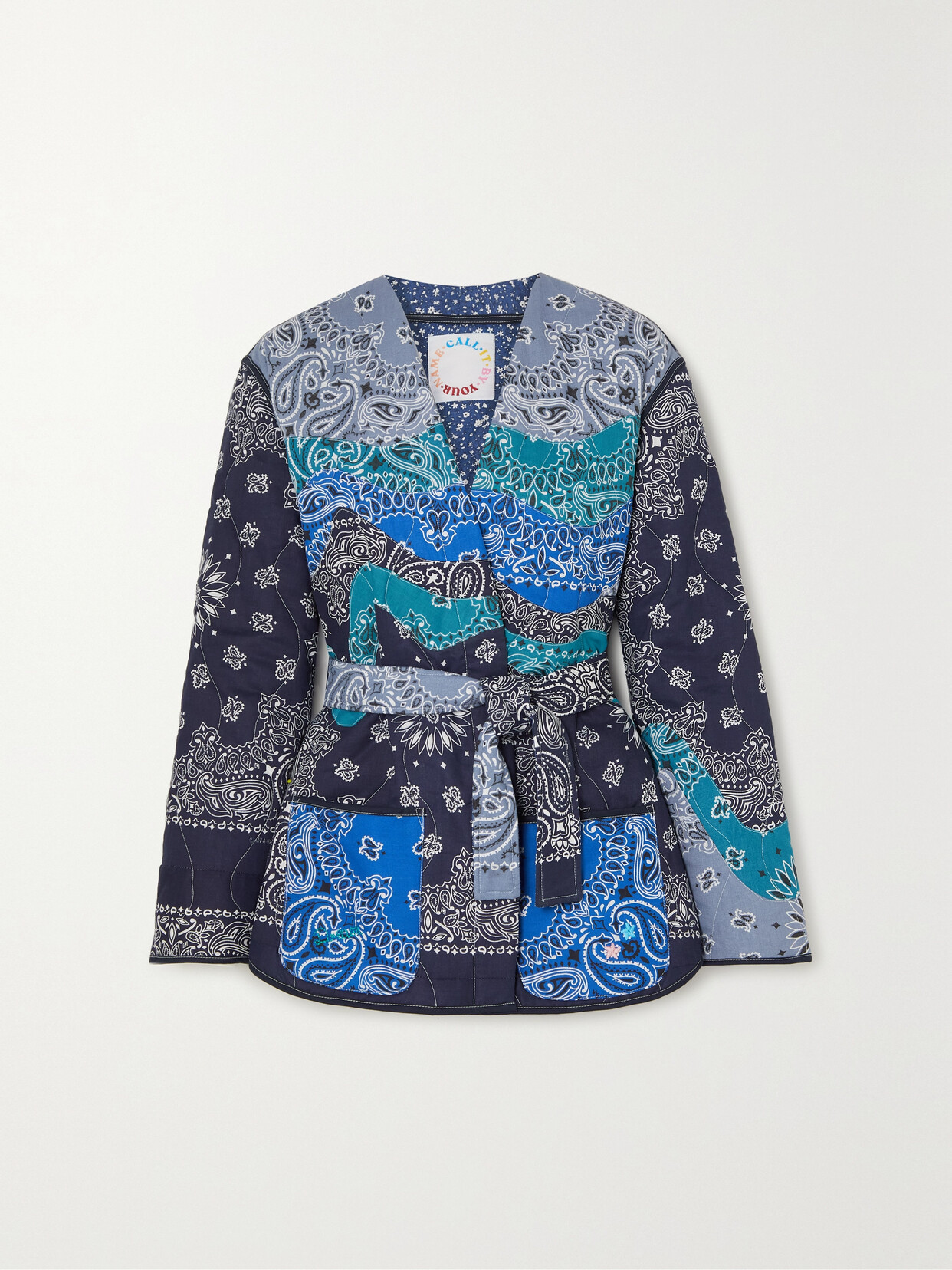 CALL IT BY YOUR NAME - Belted Patchwork Paisley-print Cotton-poplin Jacket - Blue